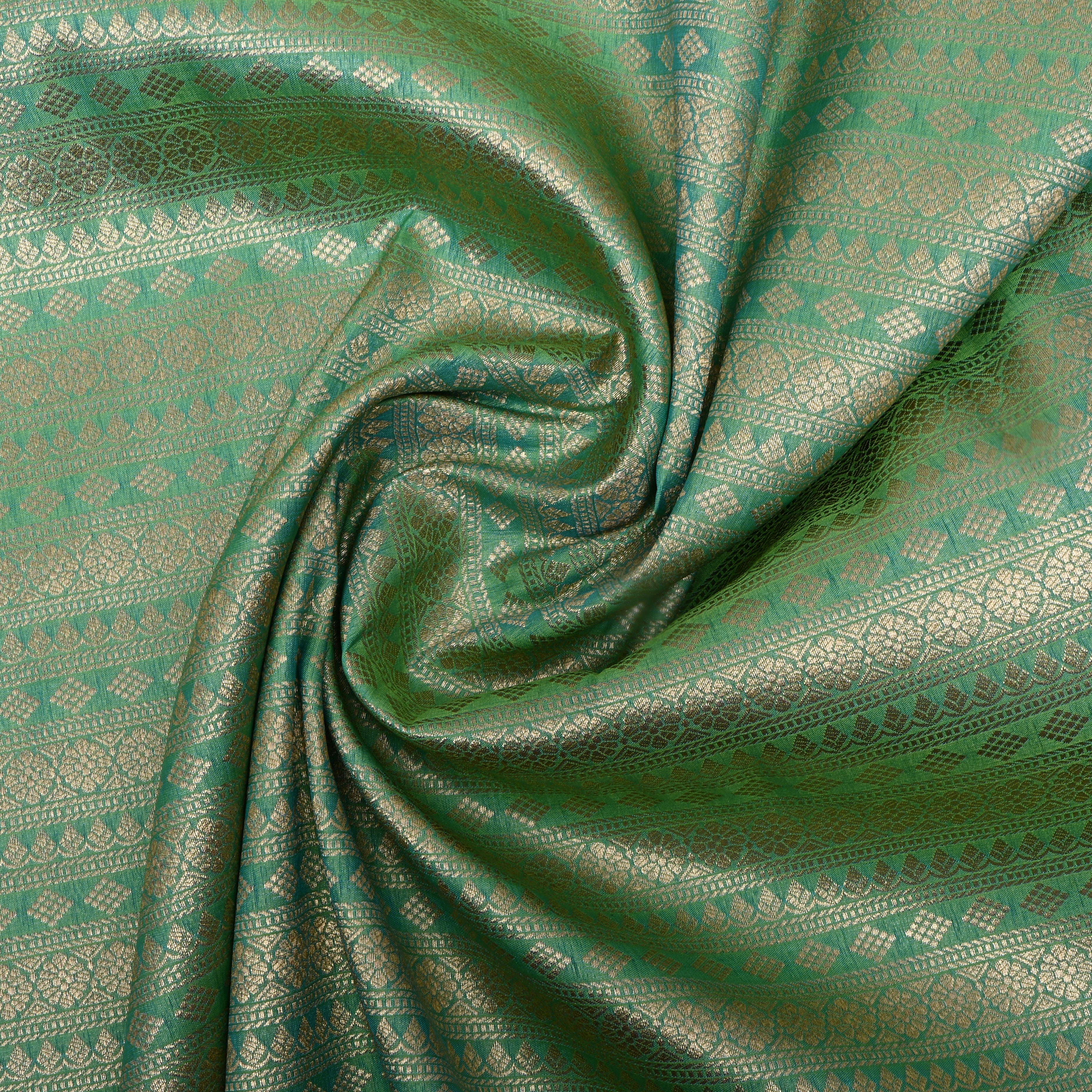 Seafoam Green Zari Woven Jamawar Silk Fabric
