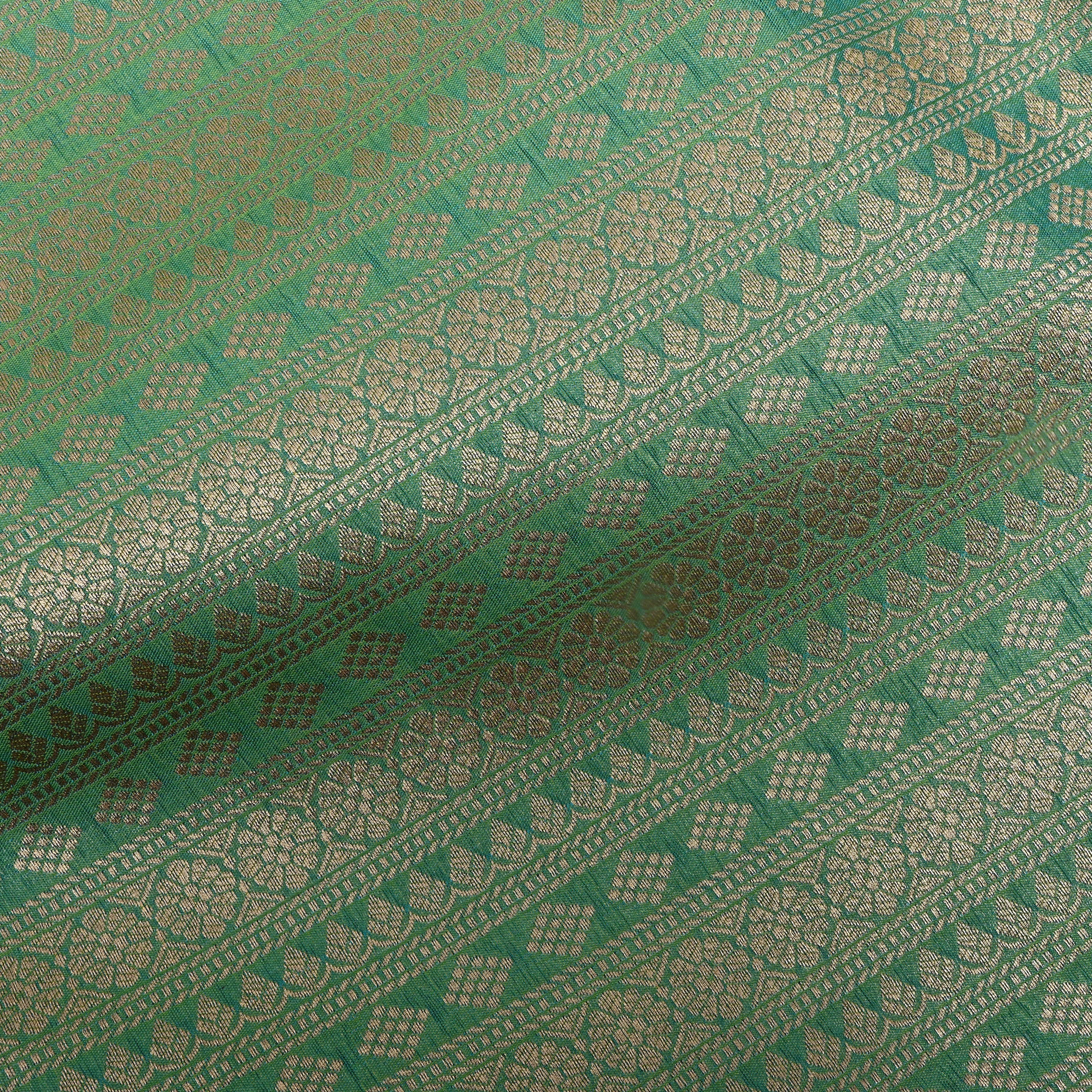 Seafoam Green Zari Woven Jamawar Silk Fabric