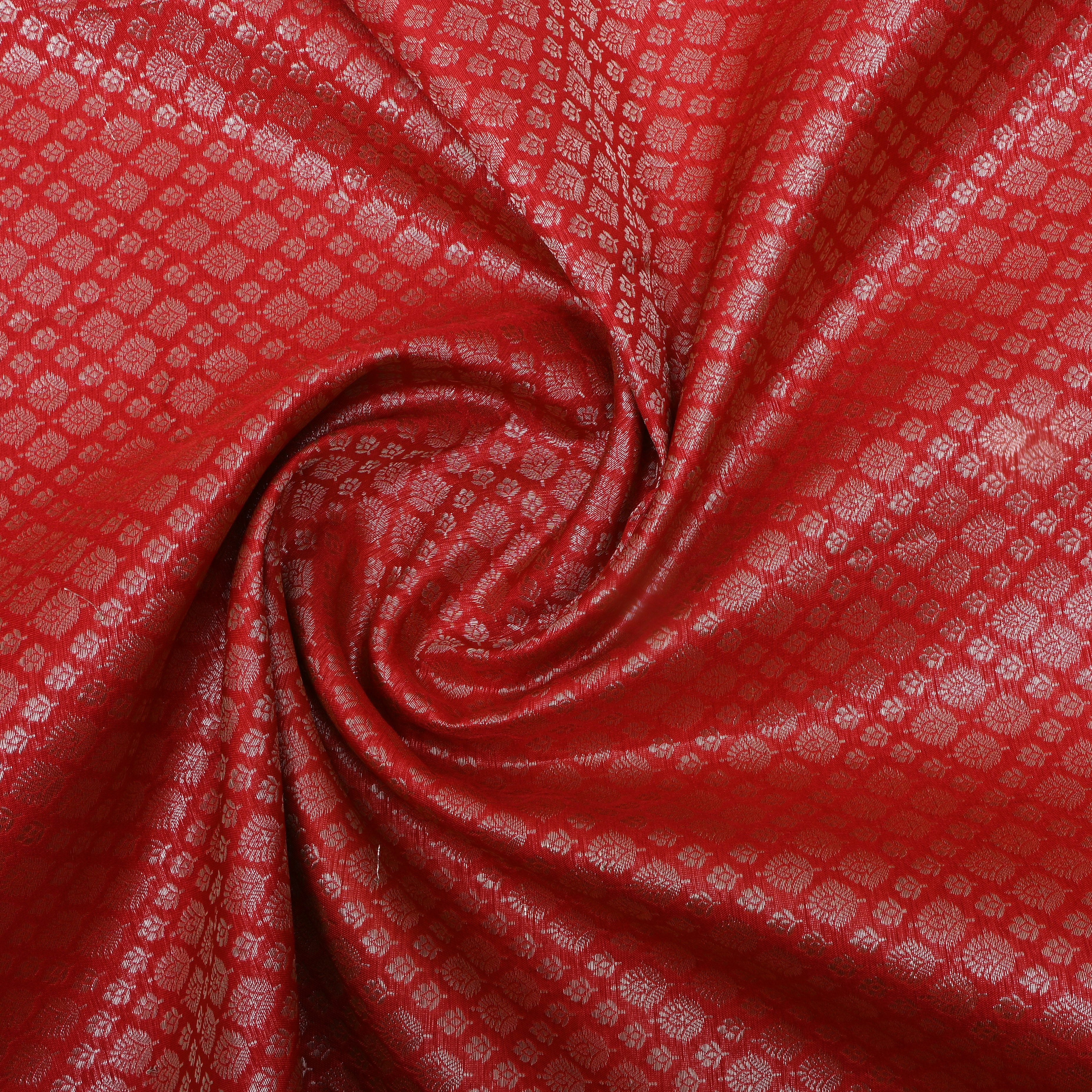 Amaranth Red Zari Woven Jamawar Silk Fabric