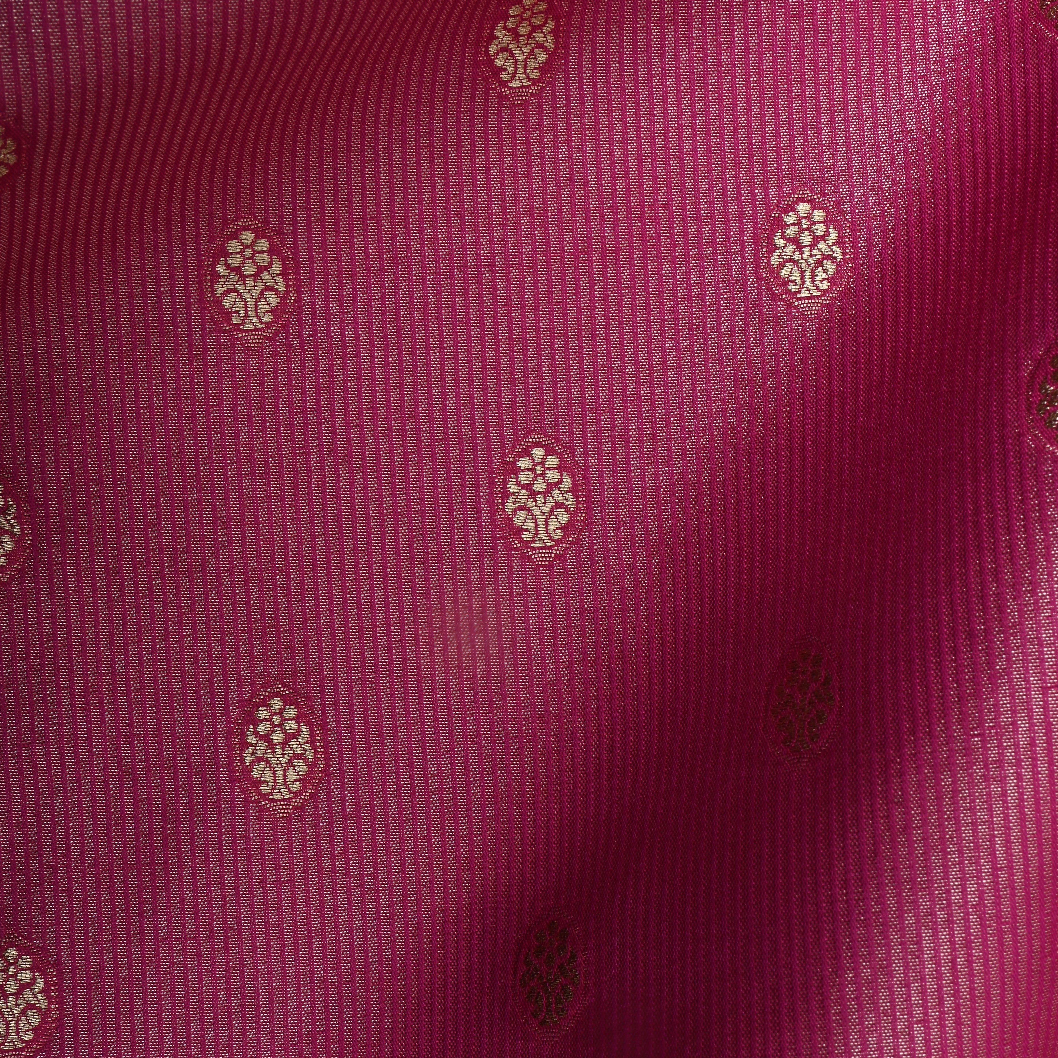 Taffy Pink Floral Jamawar Silk Fabric