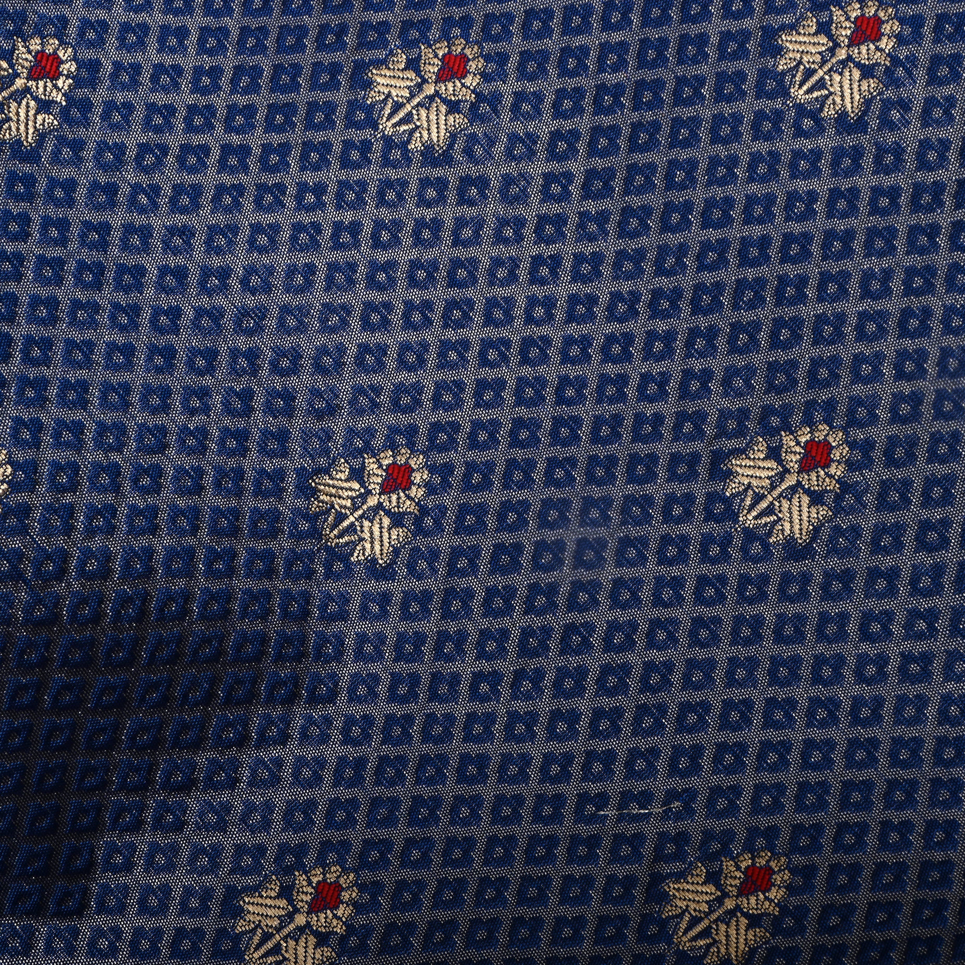 Rich Blue Floral Jamawar Silk Fabric