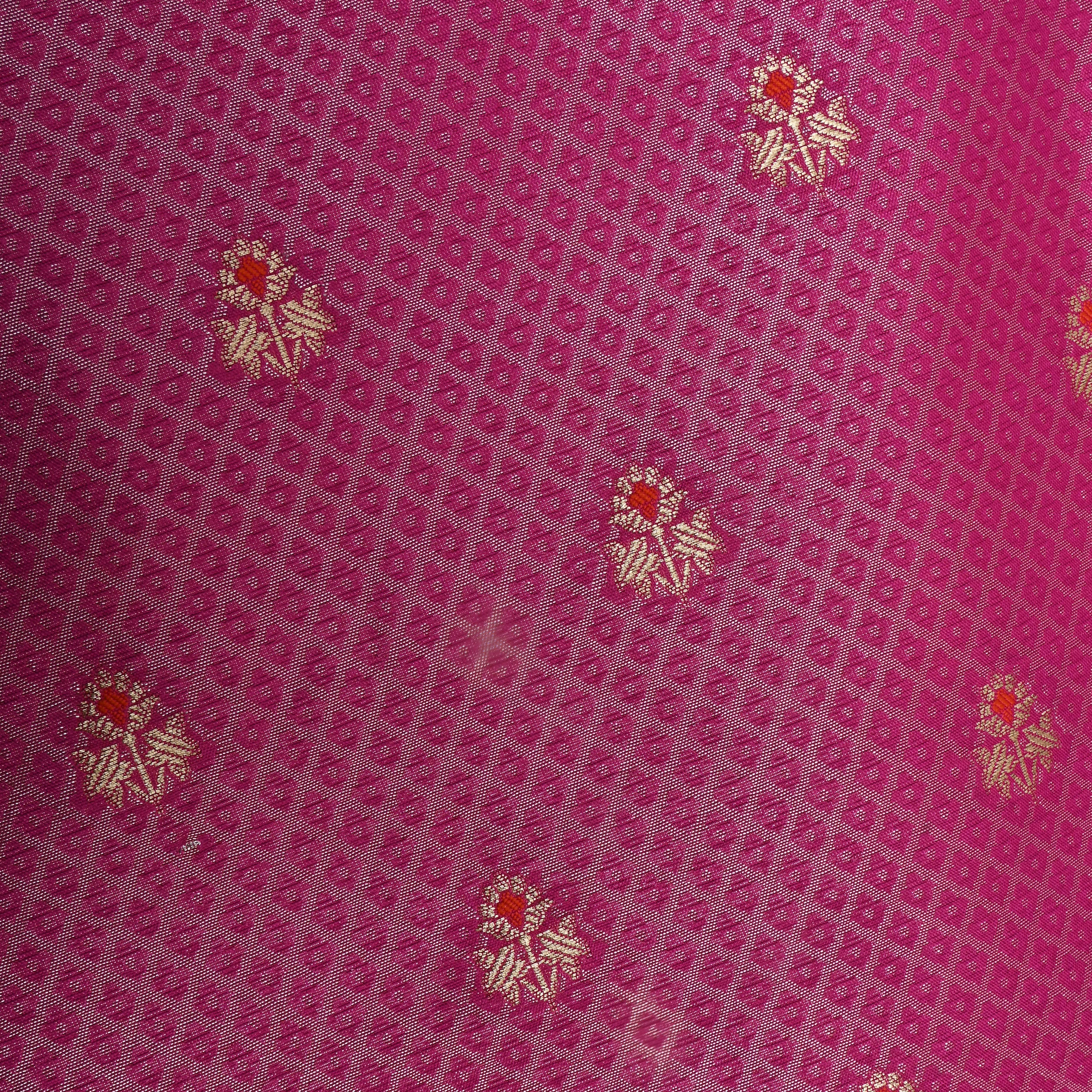 Hot Pink Floral Jamawar Silk Fabric