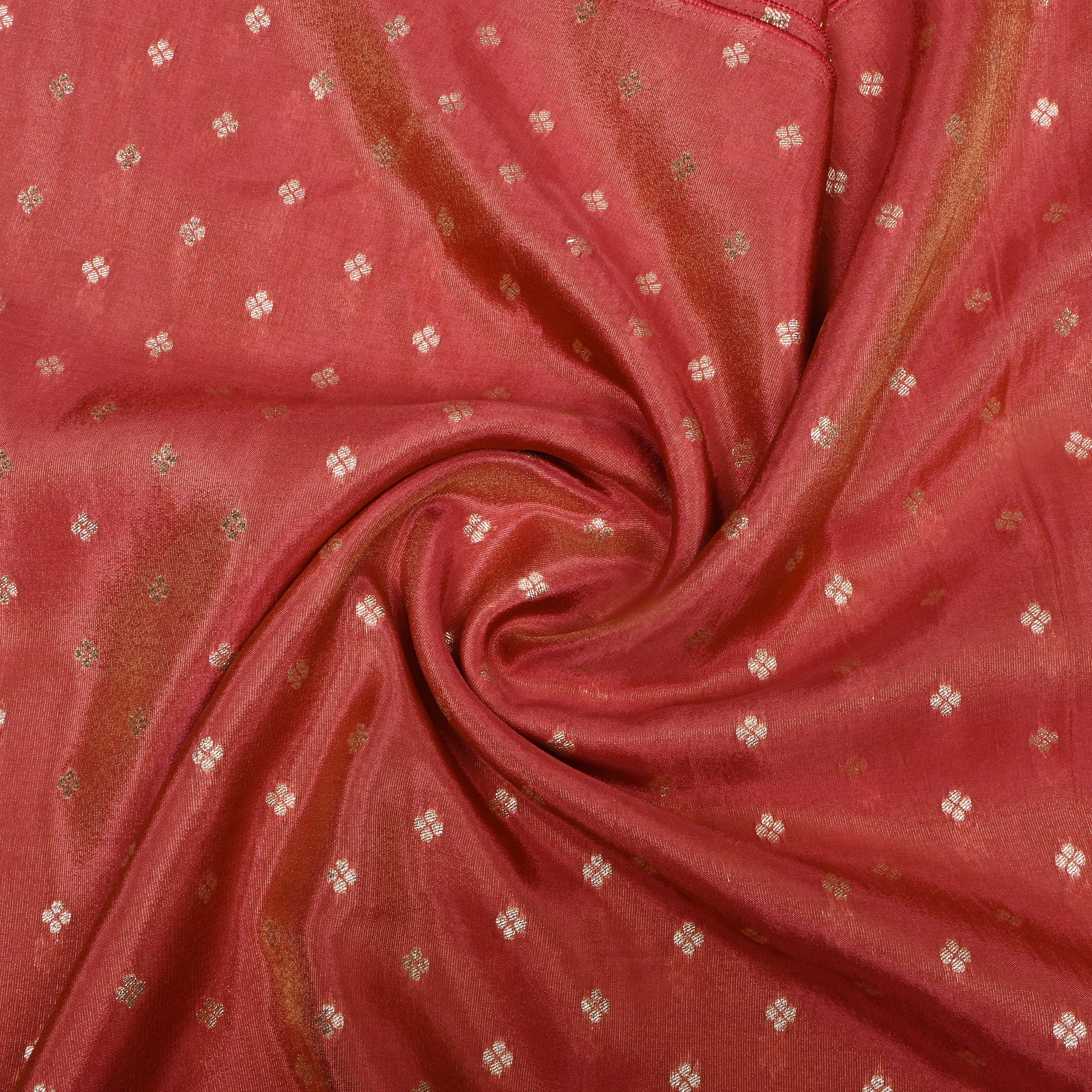 Dark Peach Zari Woven Tissue Fabric