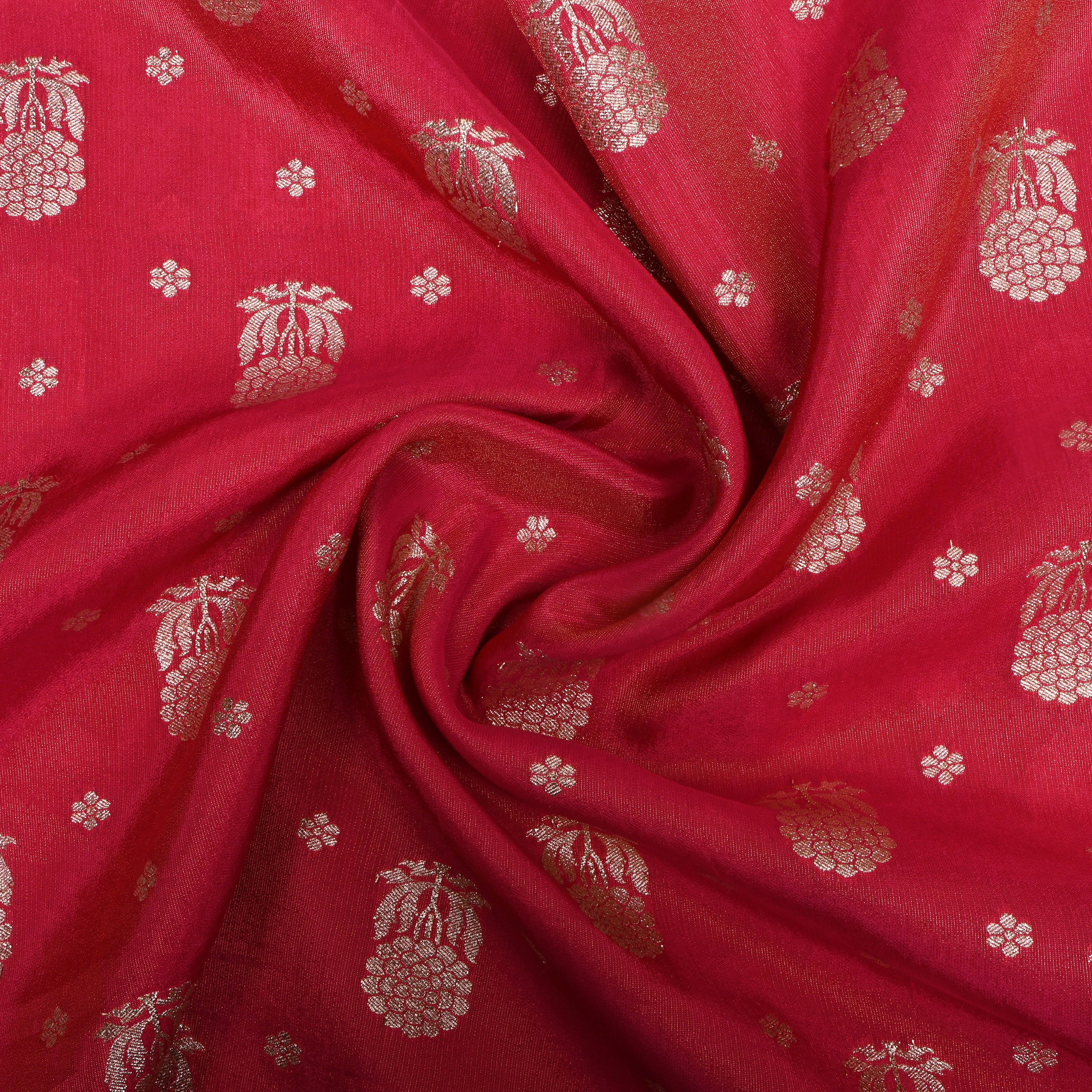 Reddish Pink Floral Jamawar Tissue Fabric