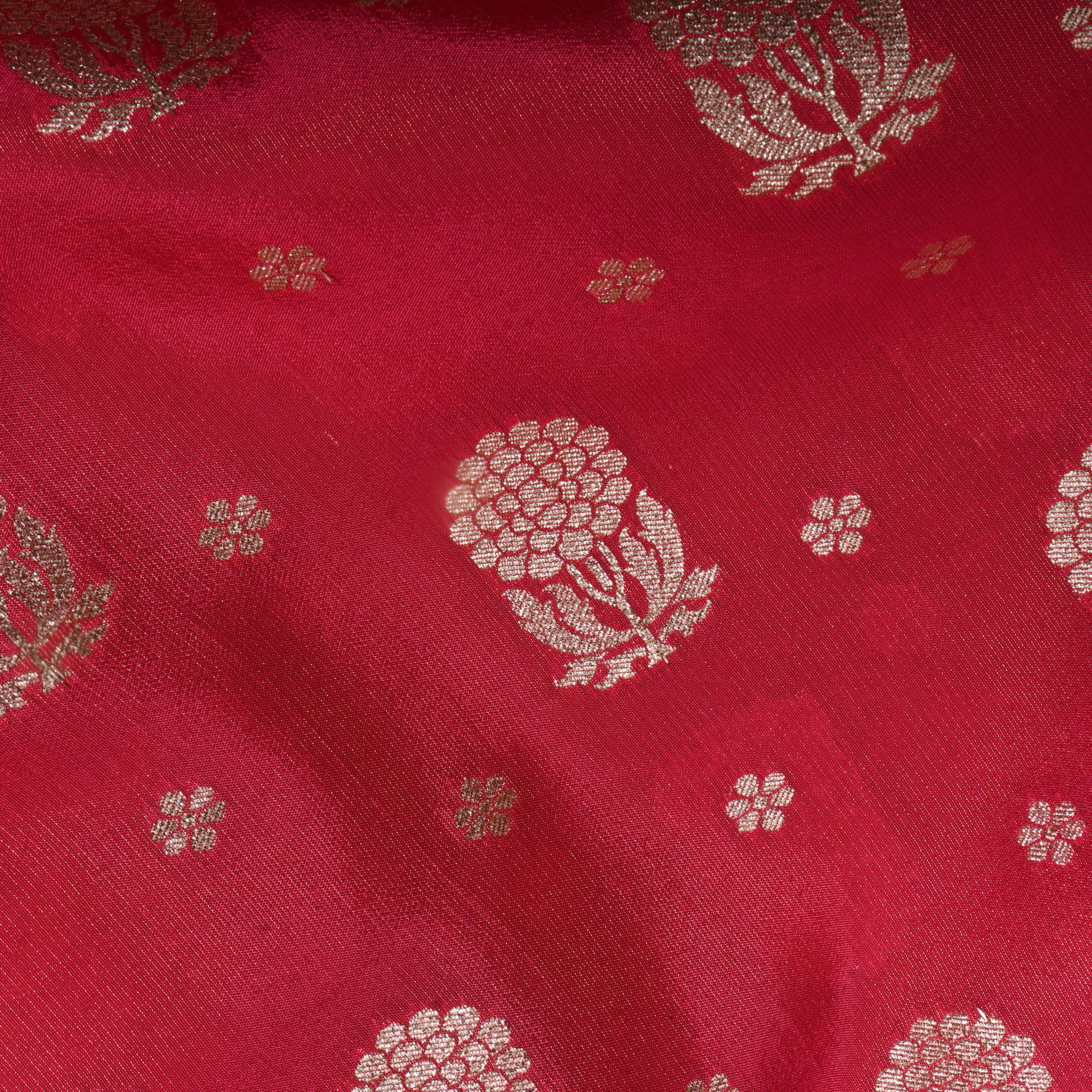 Reddish Pink Floral Jamawar Tissue Fabric