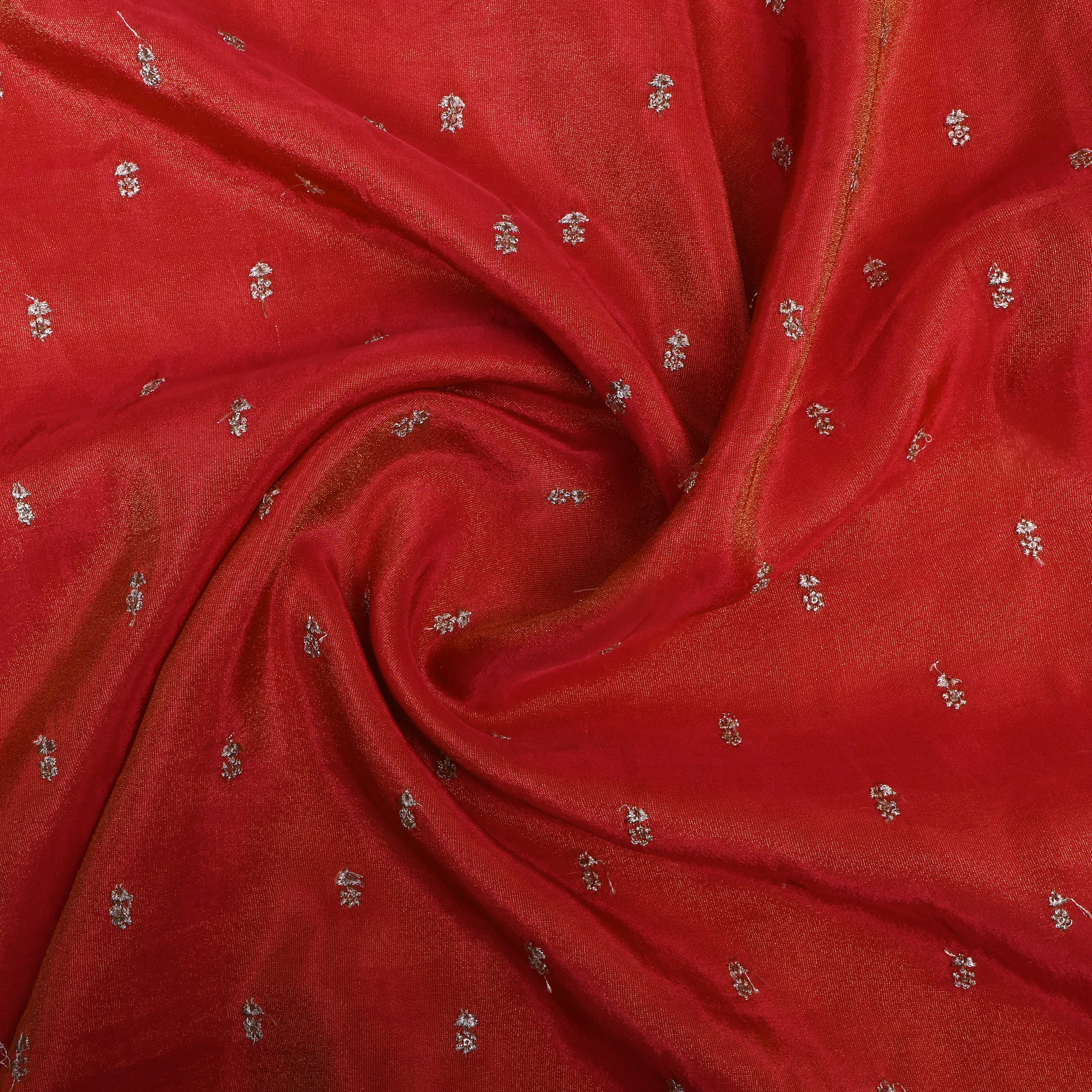 Scarlet Red Floral Embroidered Tissue Fabric