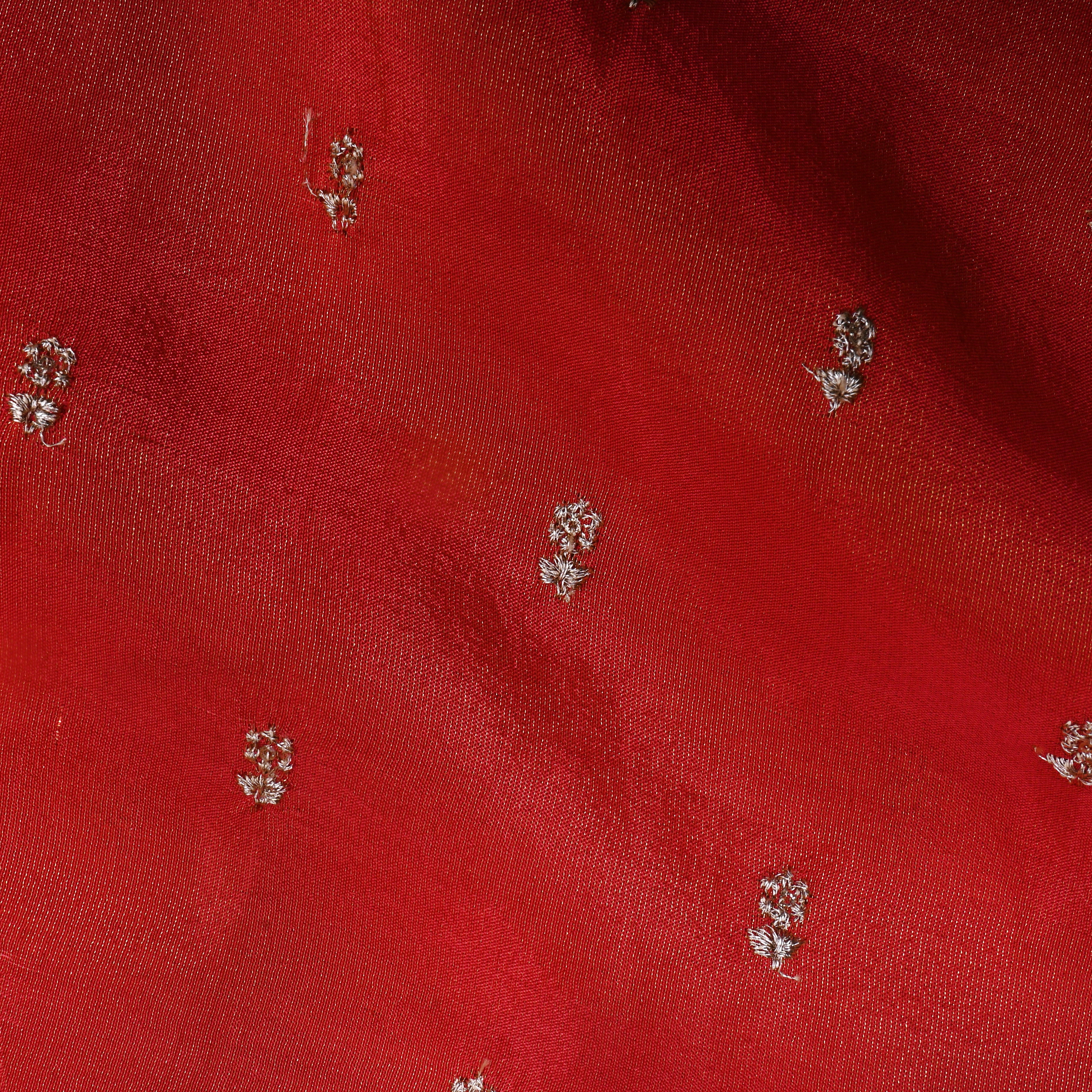 Scarlet Red Floral Embroidered Tissue Fabric