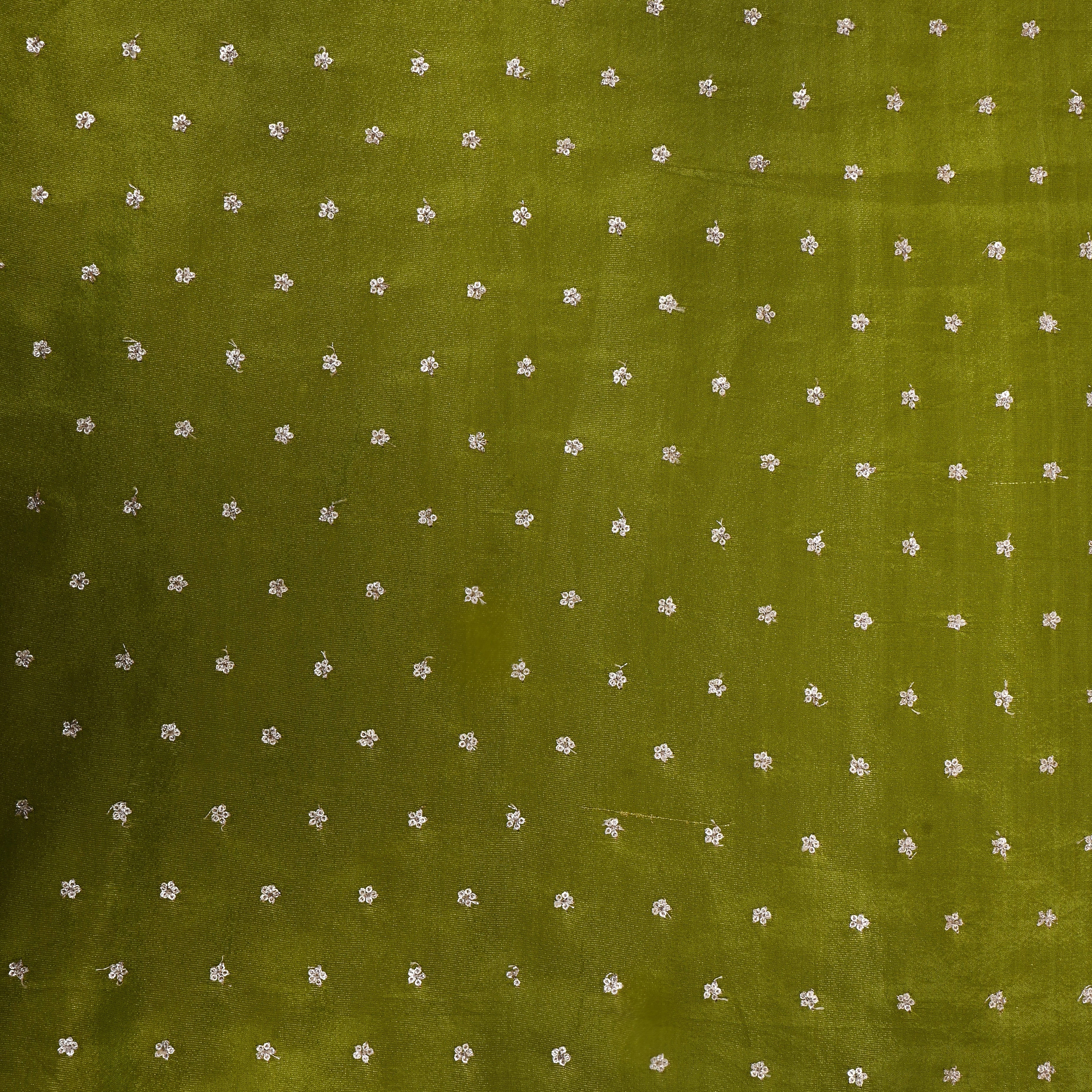 Pickle Green Floral Embroidered Tissue Fabric