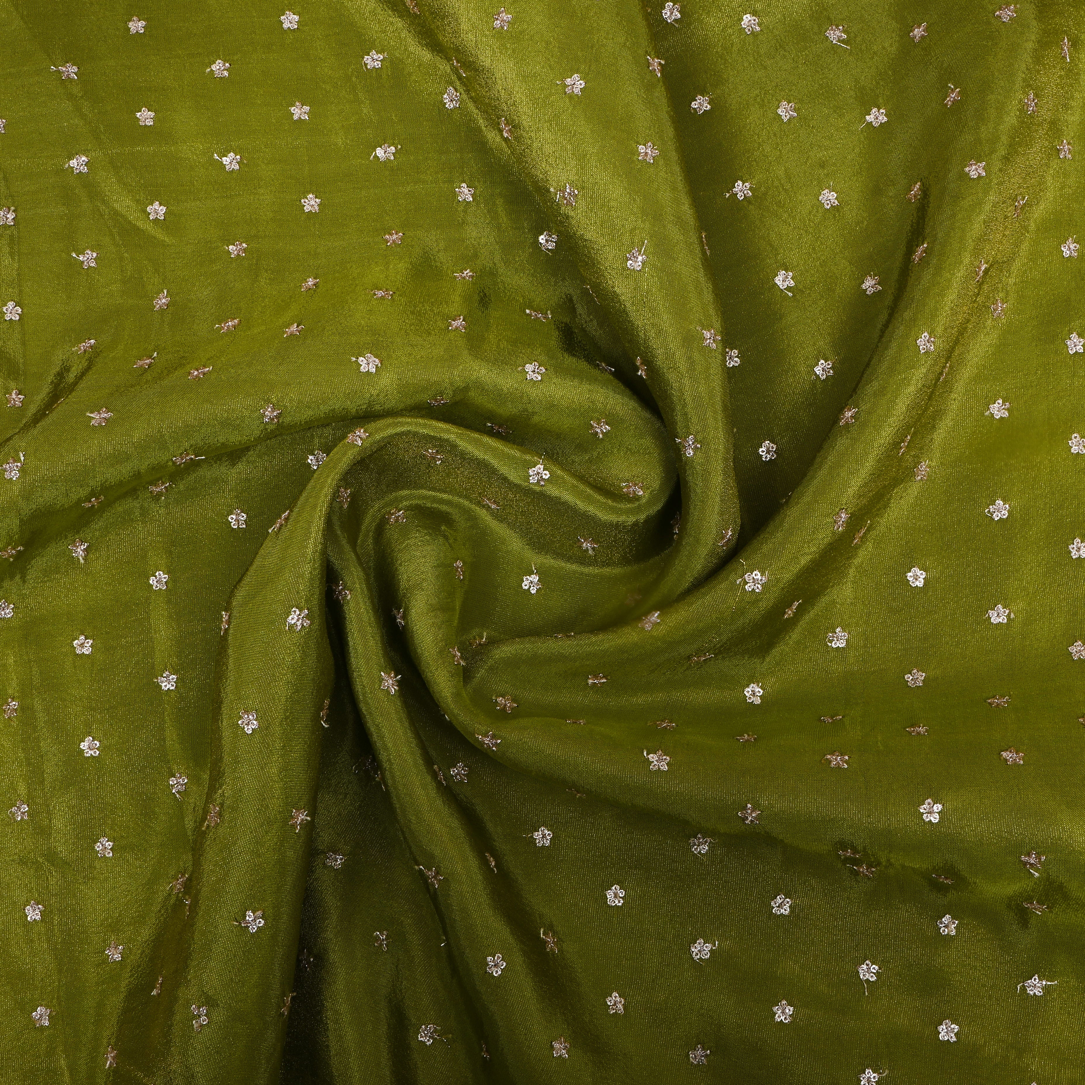 Pickle Green Floral Embroidered Tissue Fabric