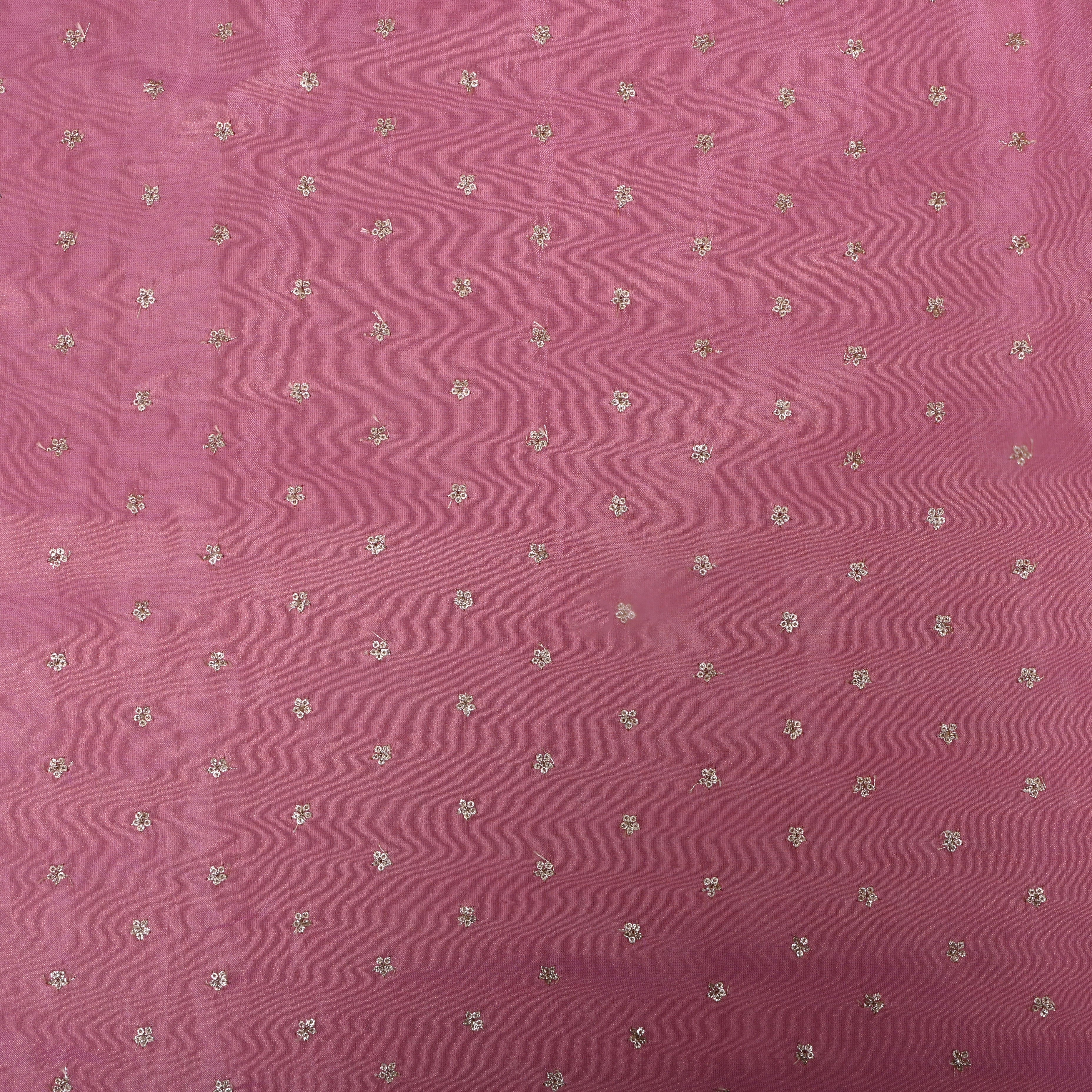 Taffy Pink Floral Embroidered Tissue Fabric