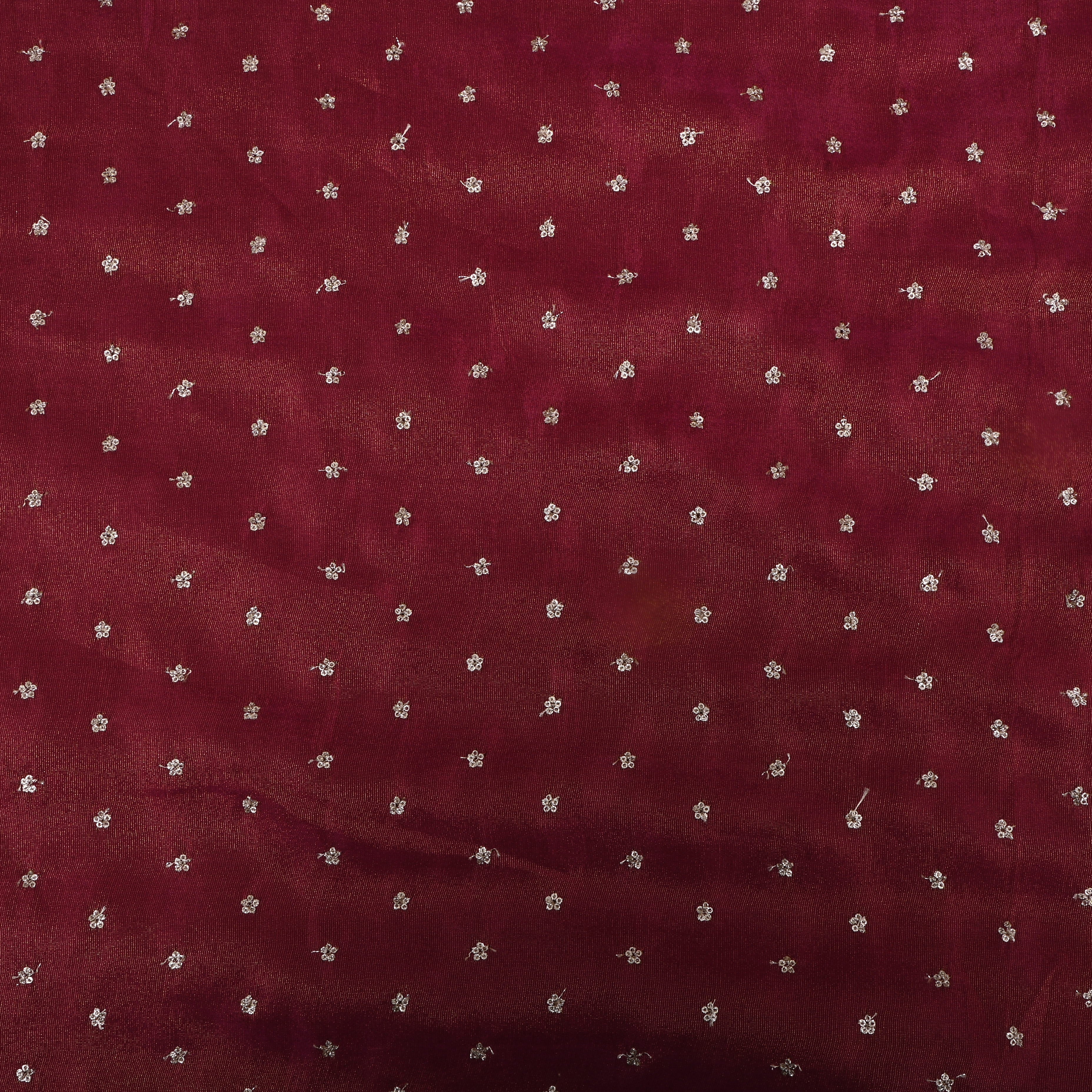 Burgundy Purple Floral Embroidered Tissue Fabric