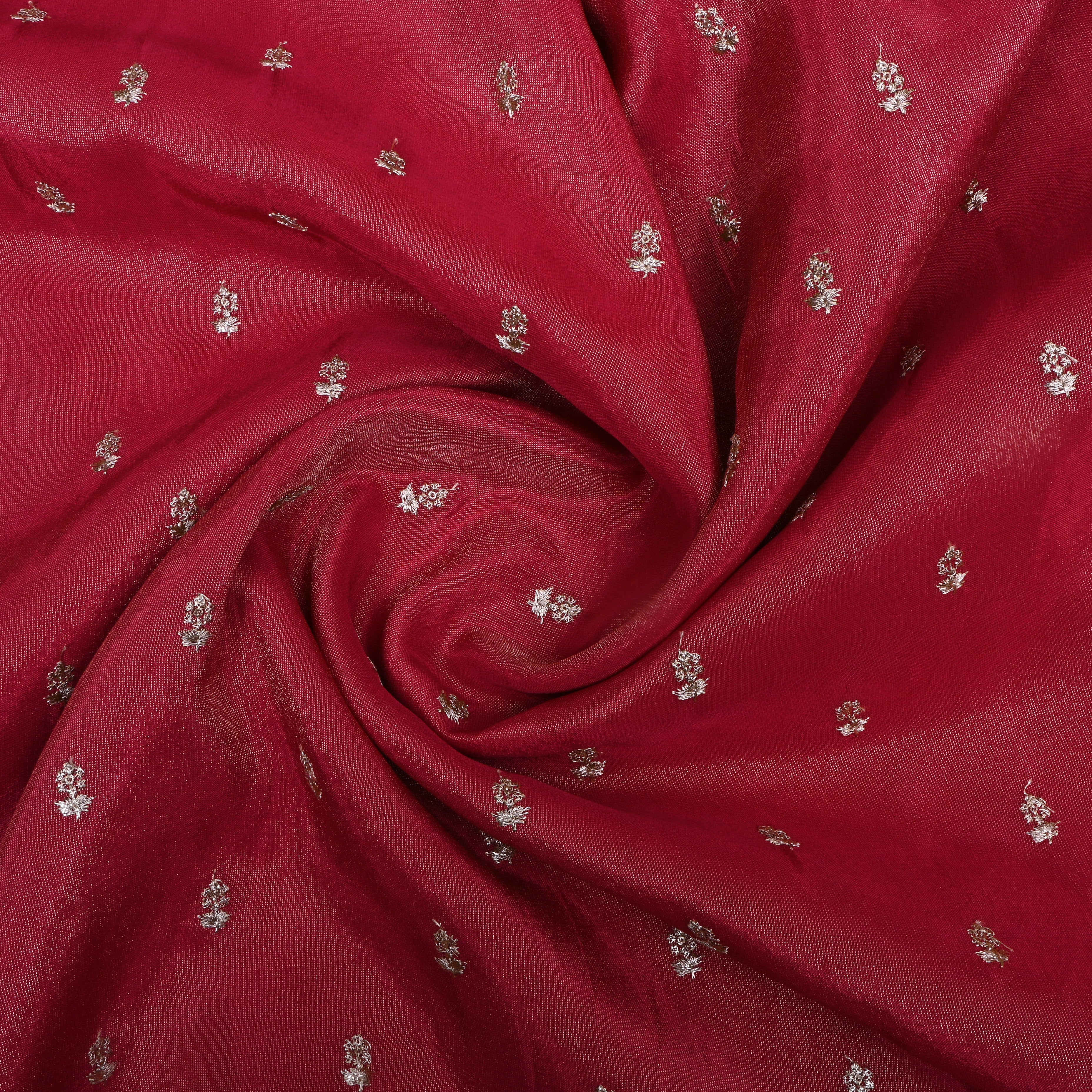 Amaranth Pink Floral Embroidered Tissue Fabric