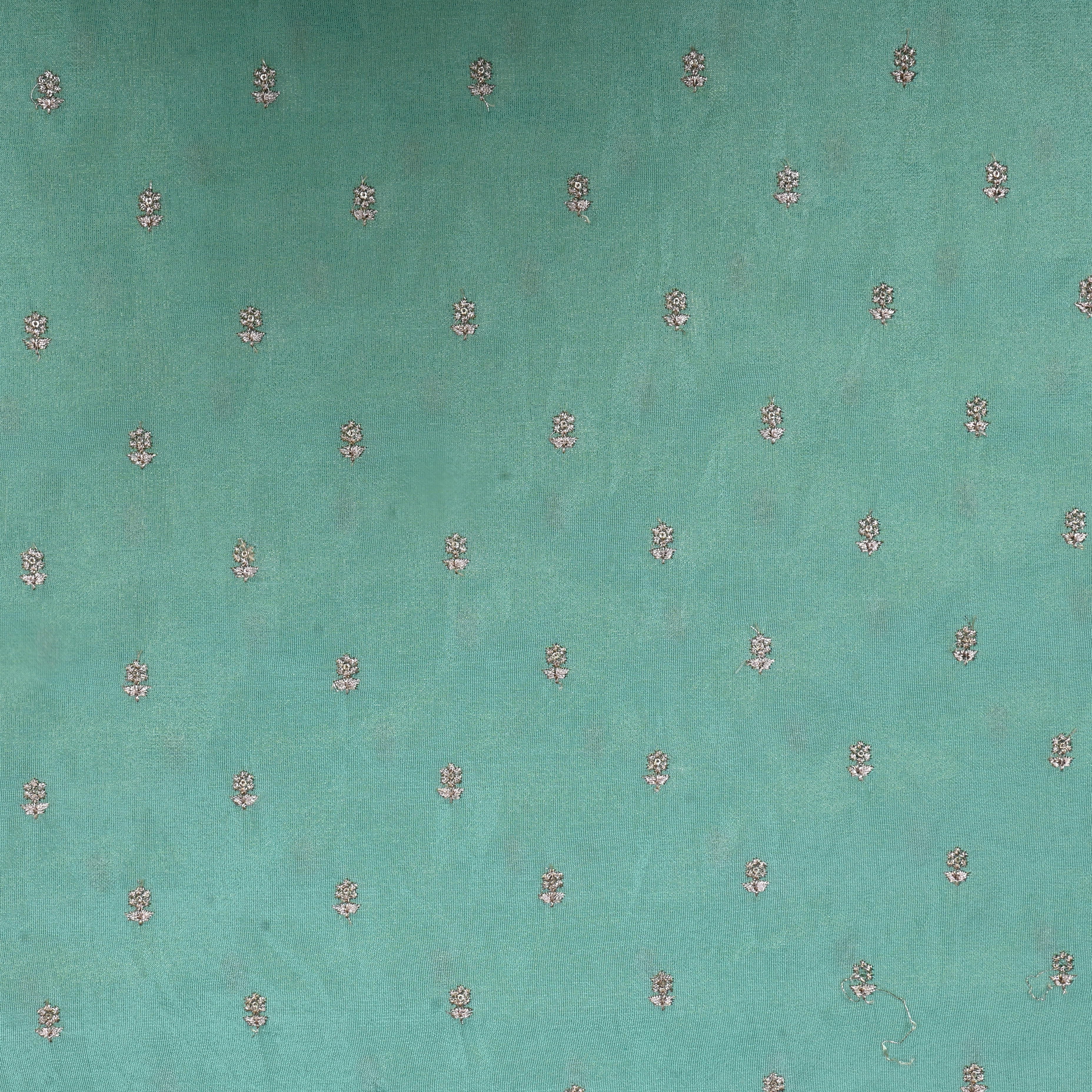 Aqua Blue Floral Embroidered Tissue Fabric