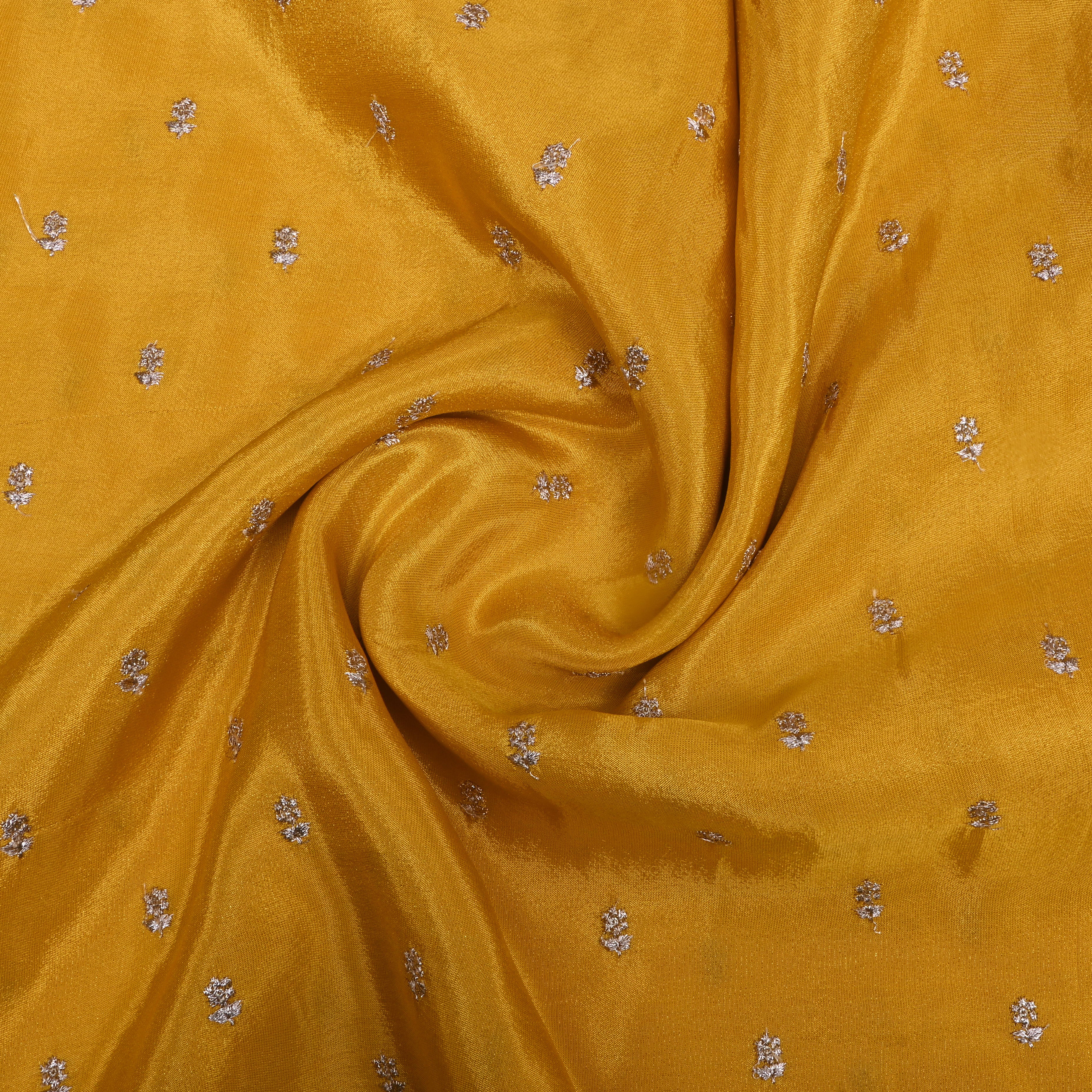 Golden Yellow Floral Embroidered Tissue Fabric