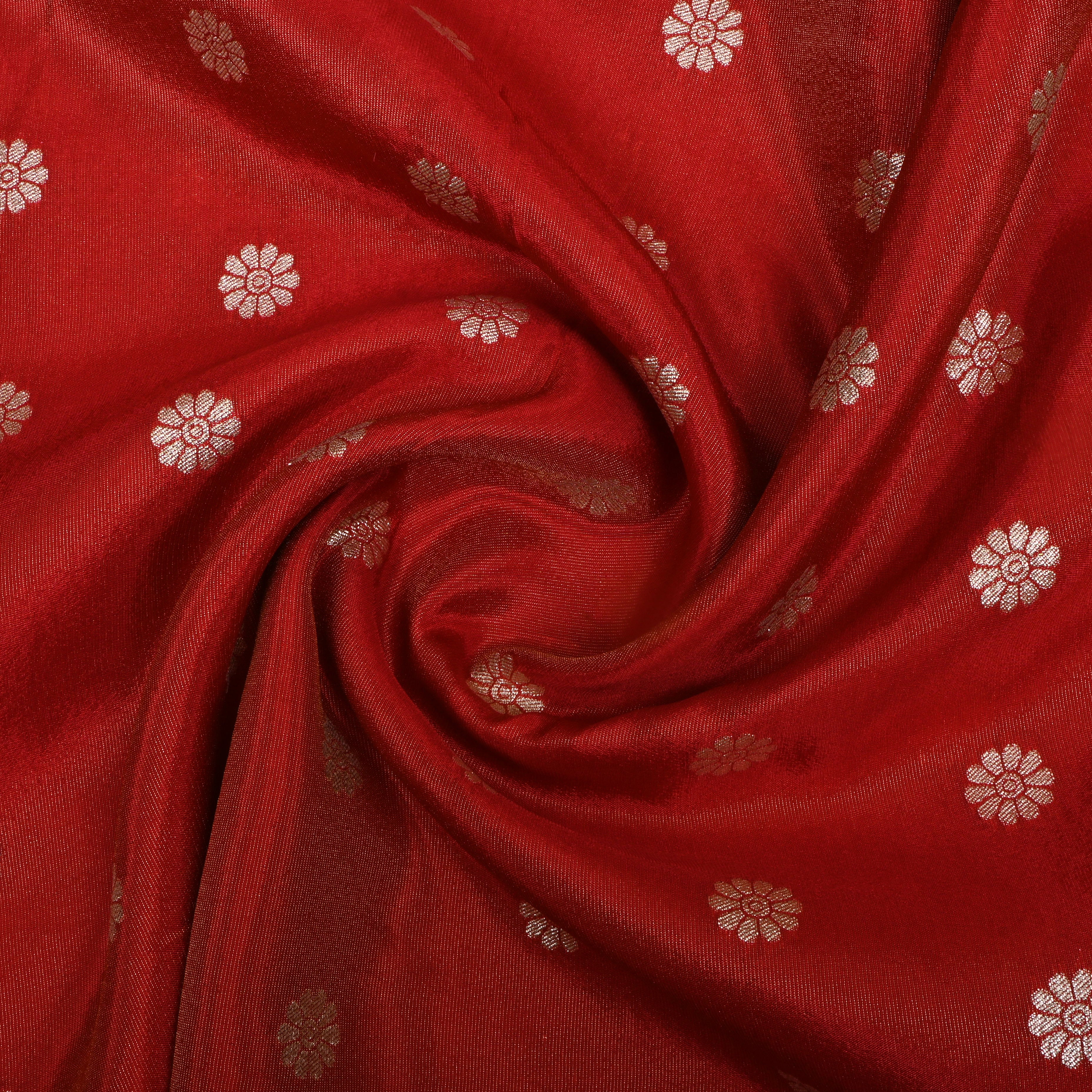 Tomato Red Zari Embroidery Tissue Fabric