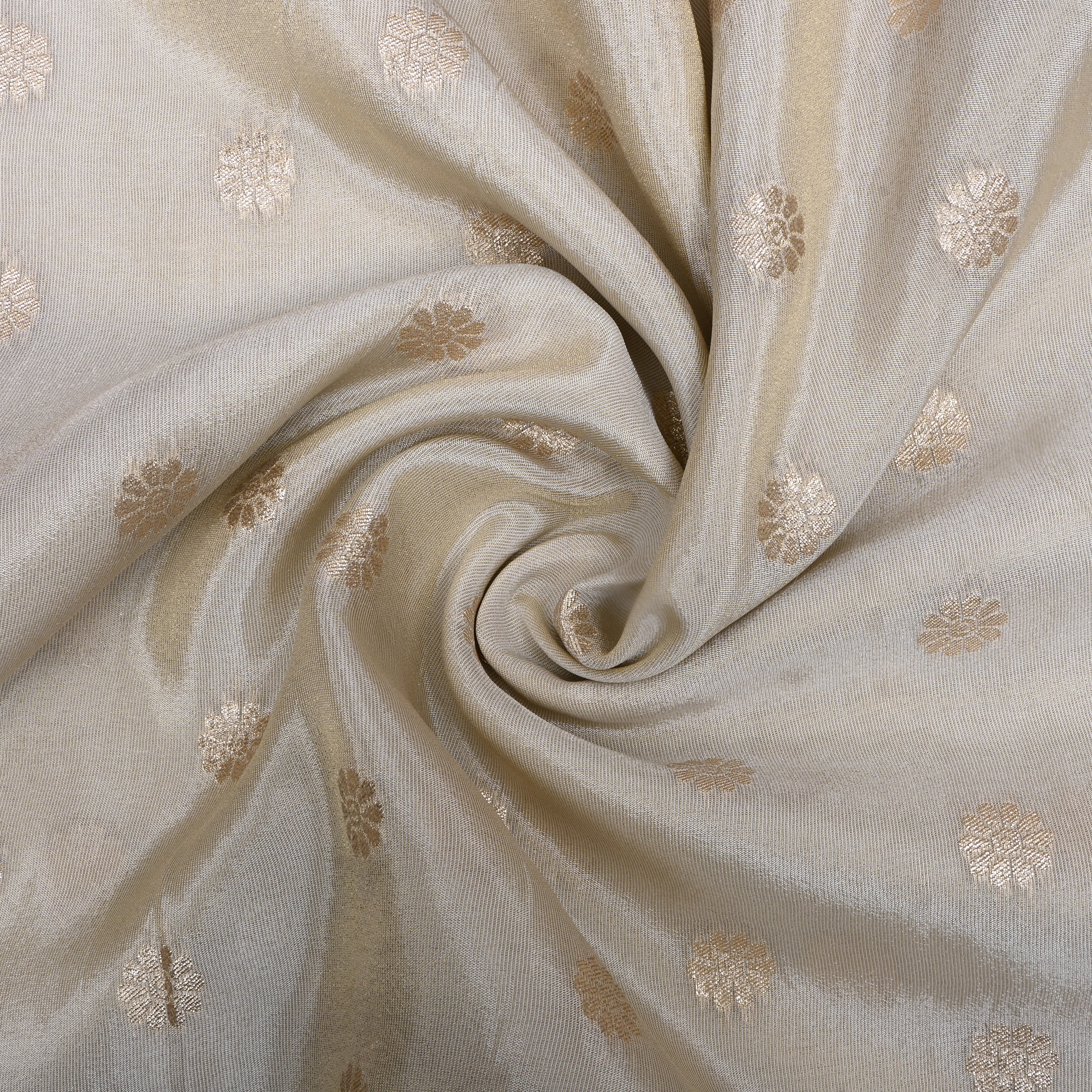 Golden White Zari Embroidered Tissue Fabric