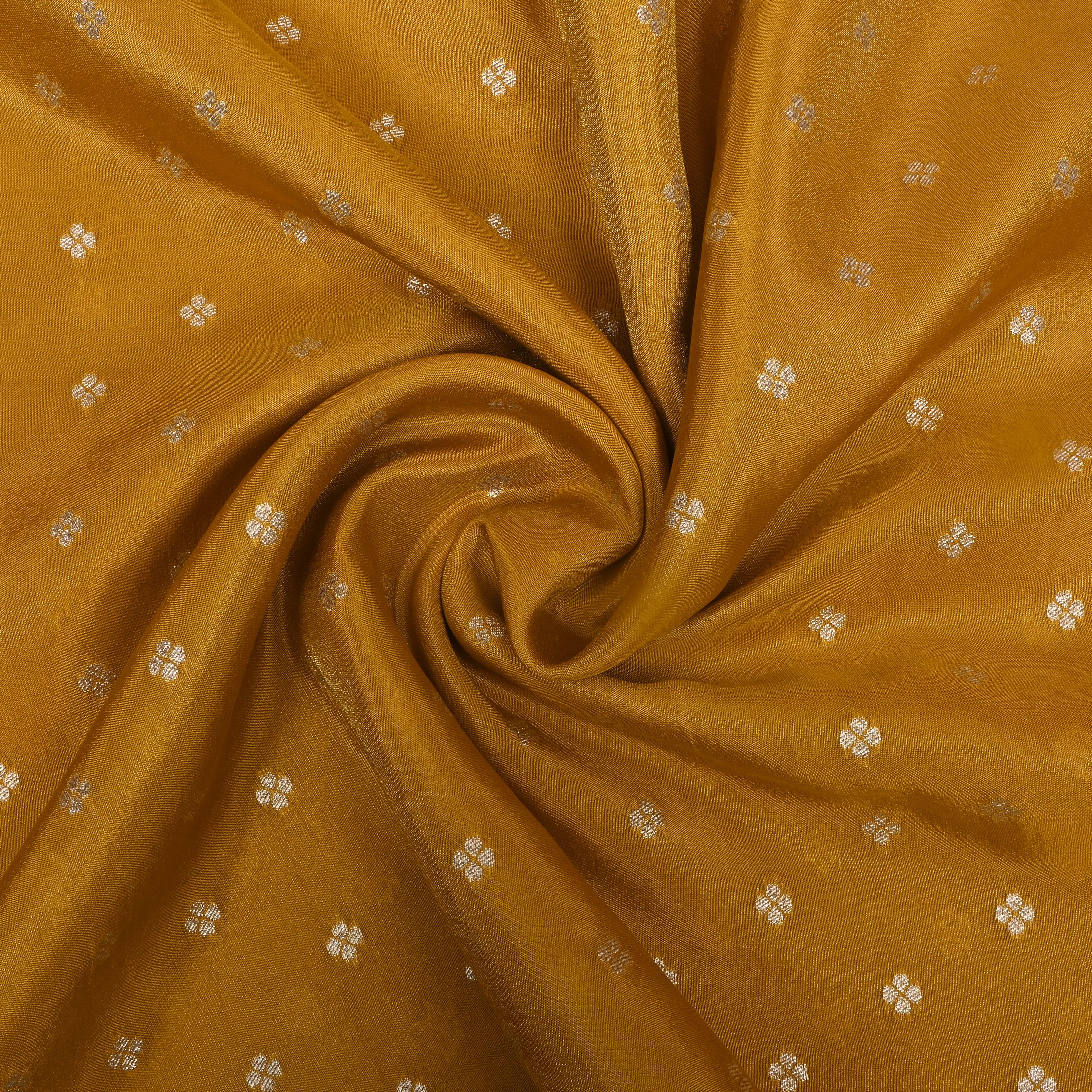 Amber Yellow Floral Zari Motif Tissue Fabric