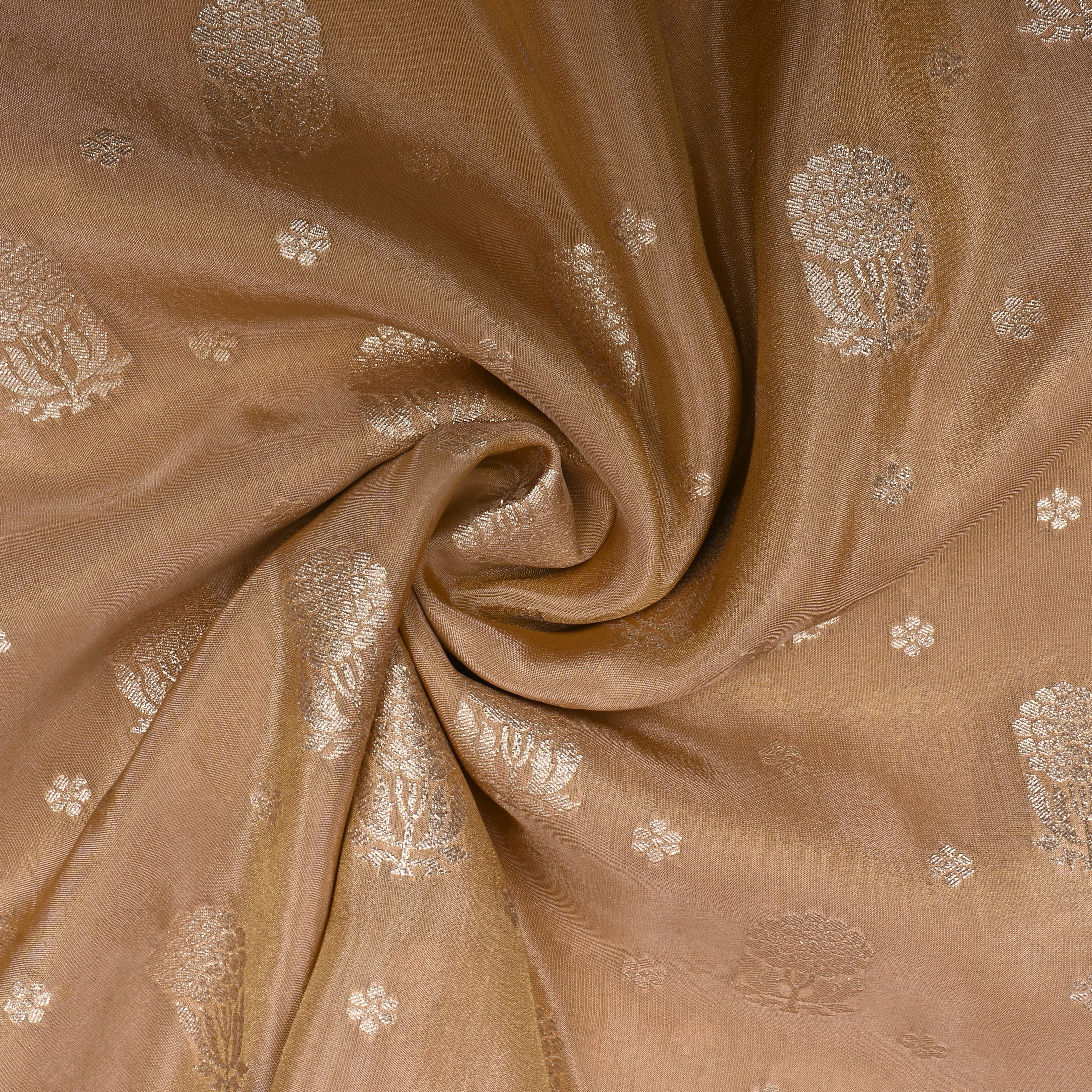 Fawn Brown Floral Jamawar Tissue Fabric