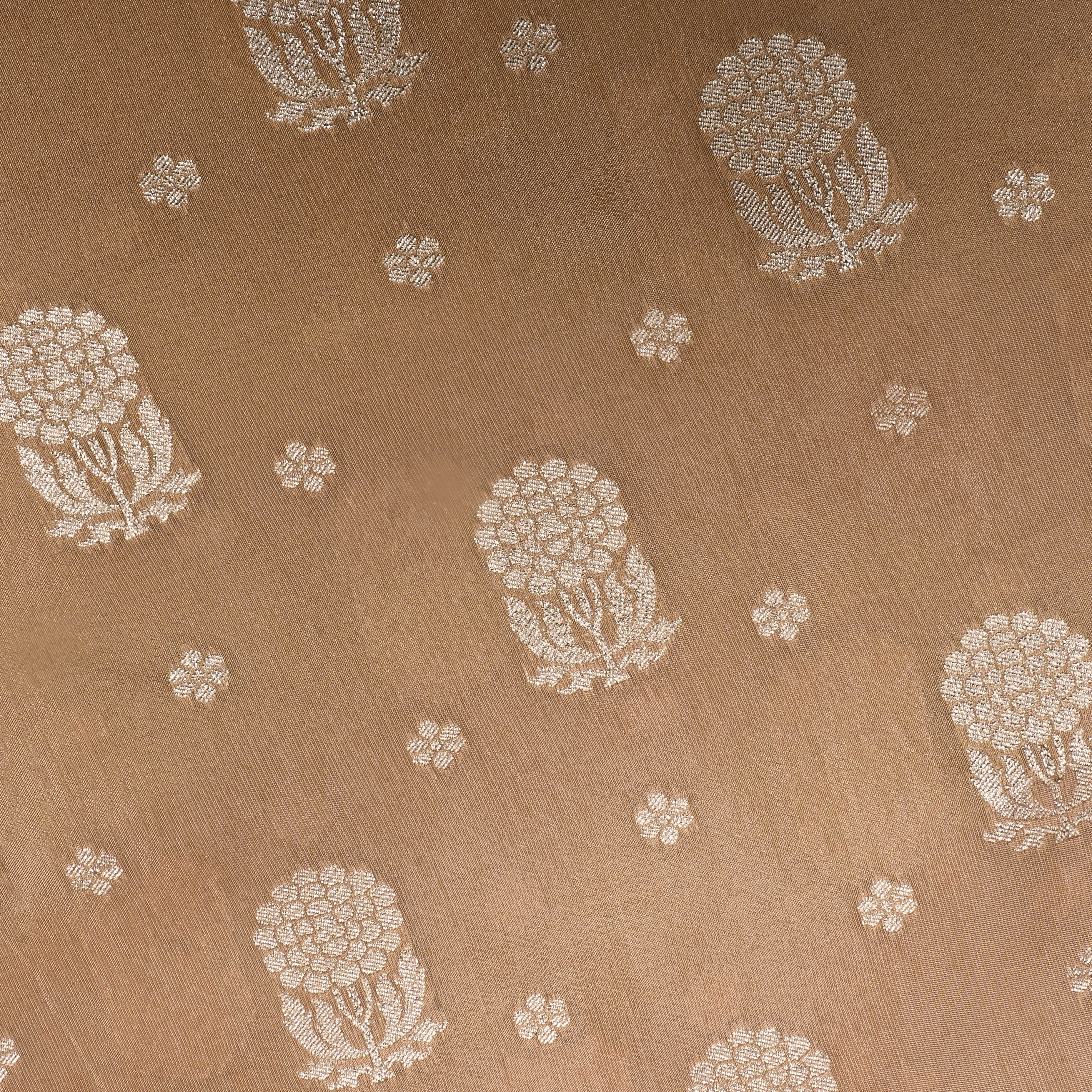 Fawn Brown Floral Jamawar Tissue Fabric