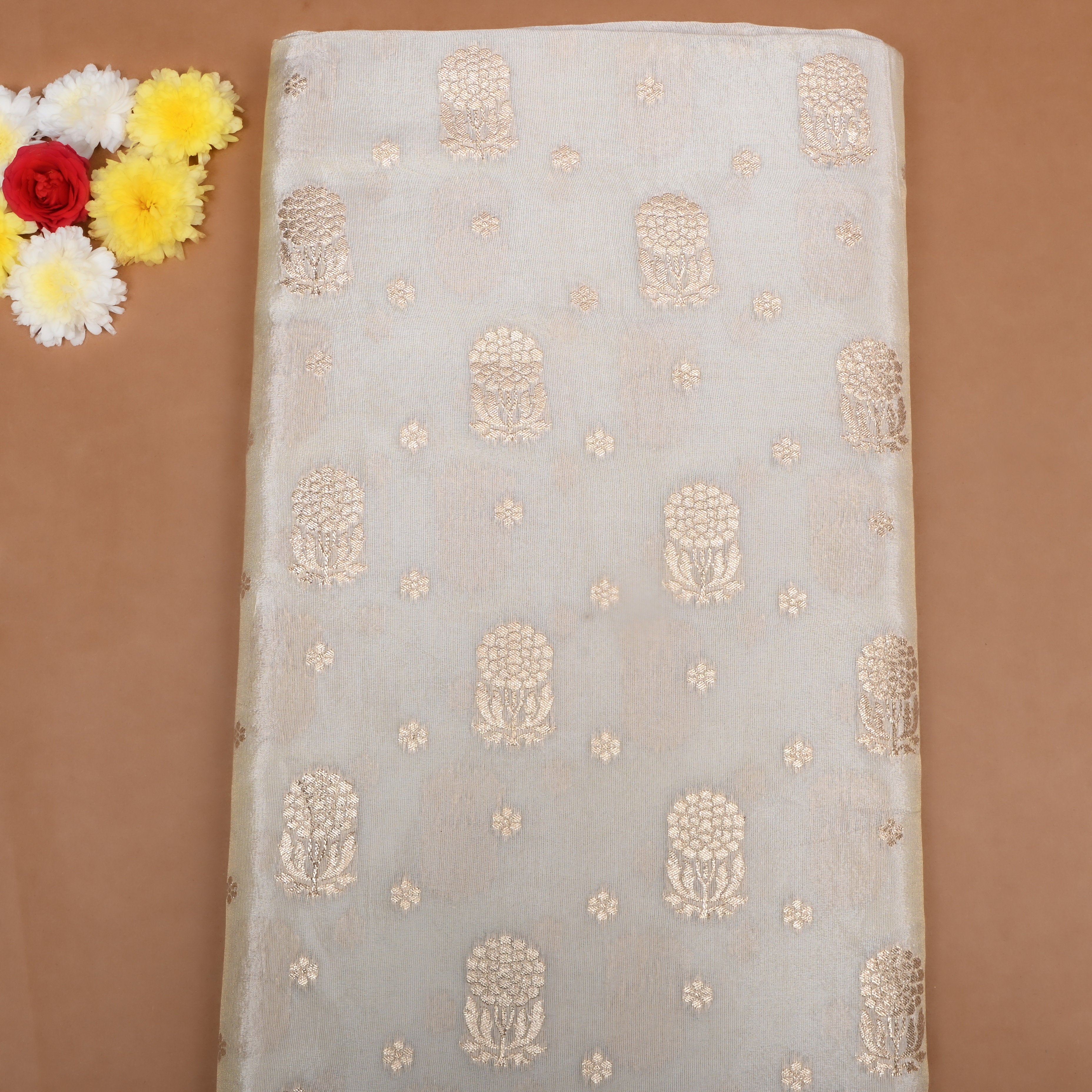 Silver Floral Jamawar Tissue Fabric