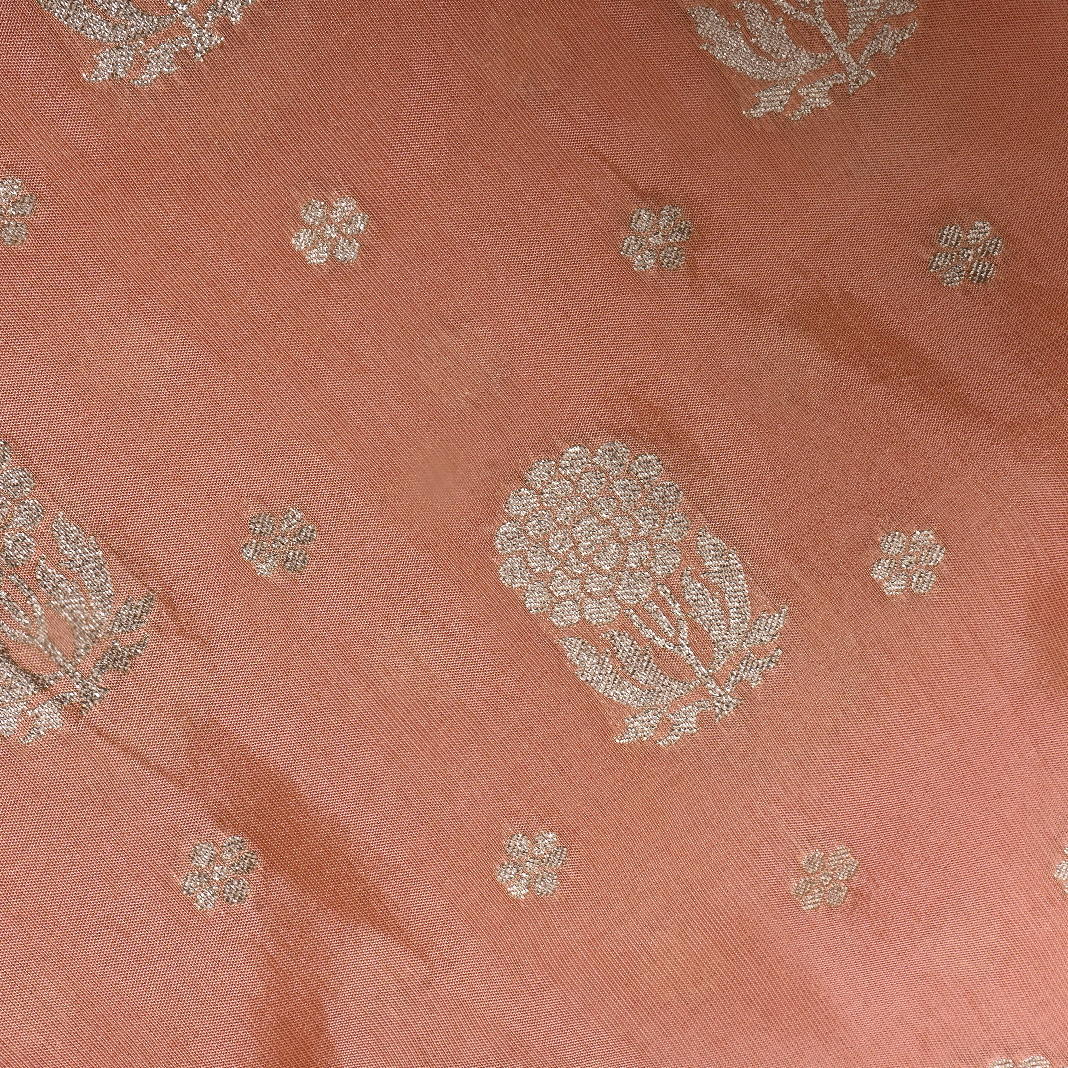 Peach Floral Jamawar Silk Tissue Fabric