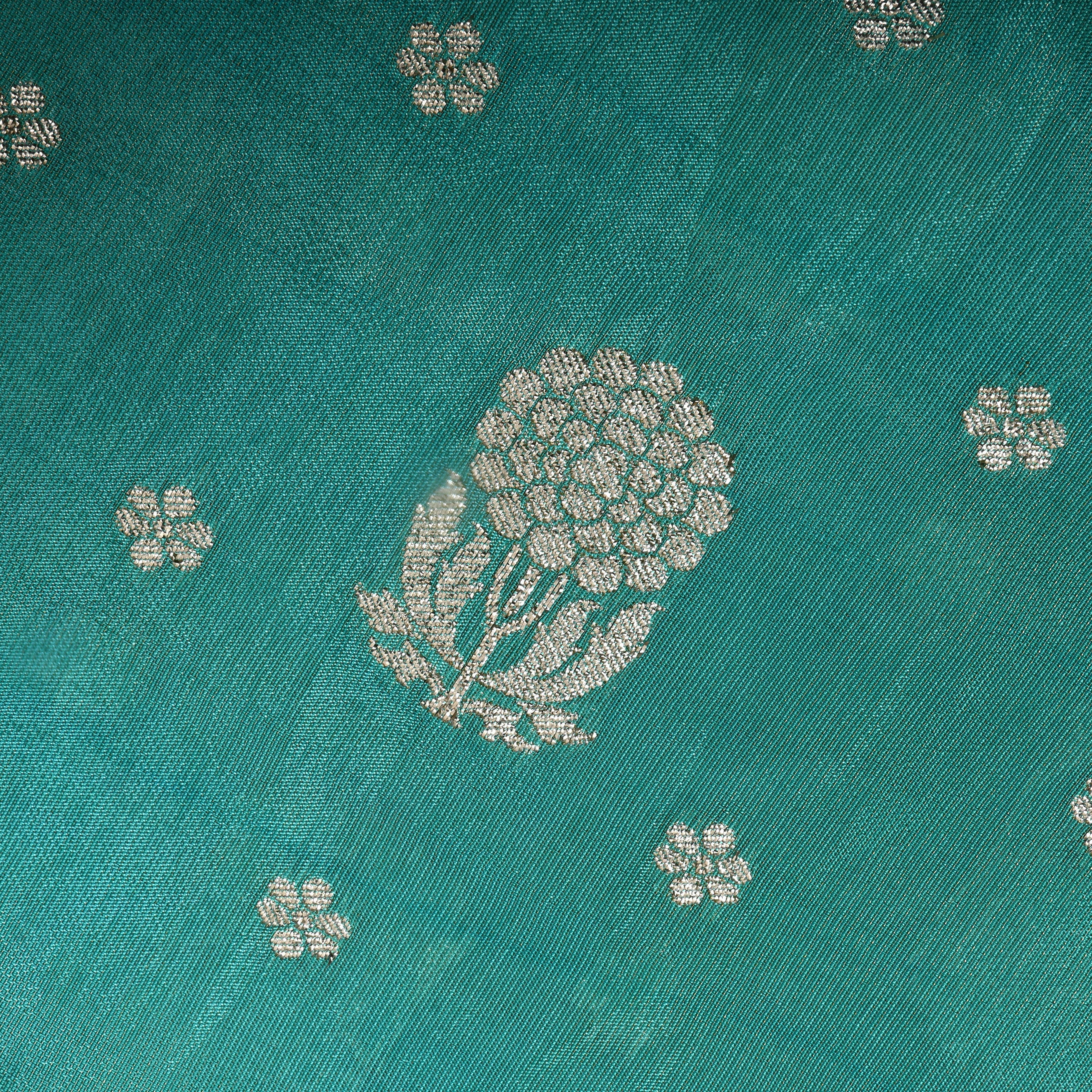 Turquoise Blue Floral Jamawar Tissue Fabric
