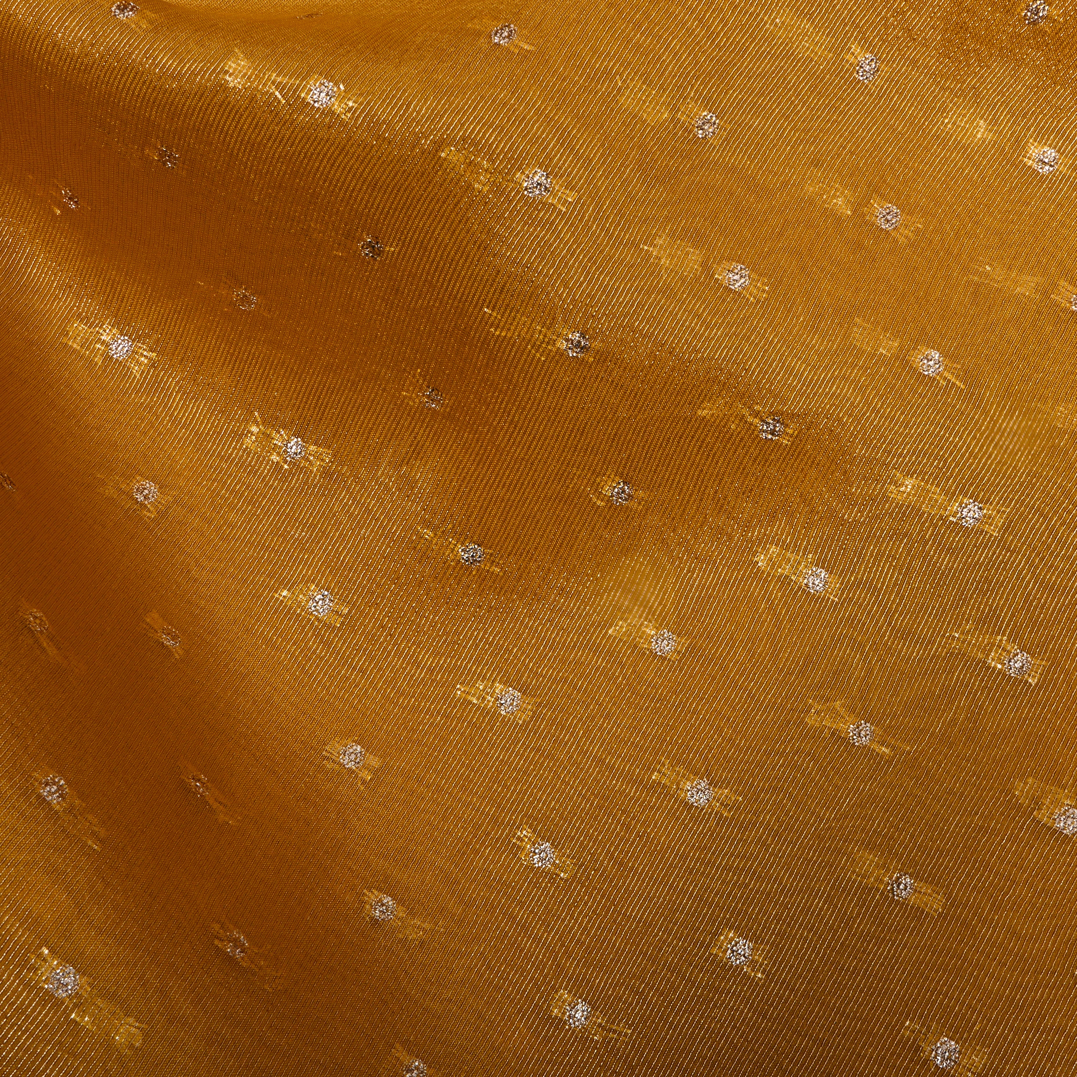 Bright Yellow Zari Buttis Tissue Fabric