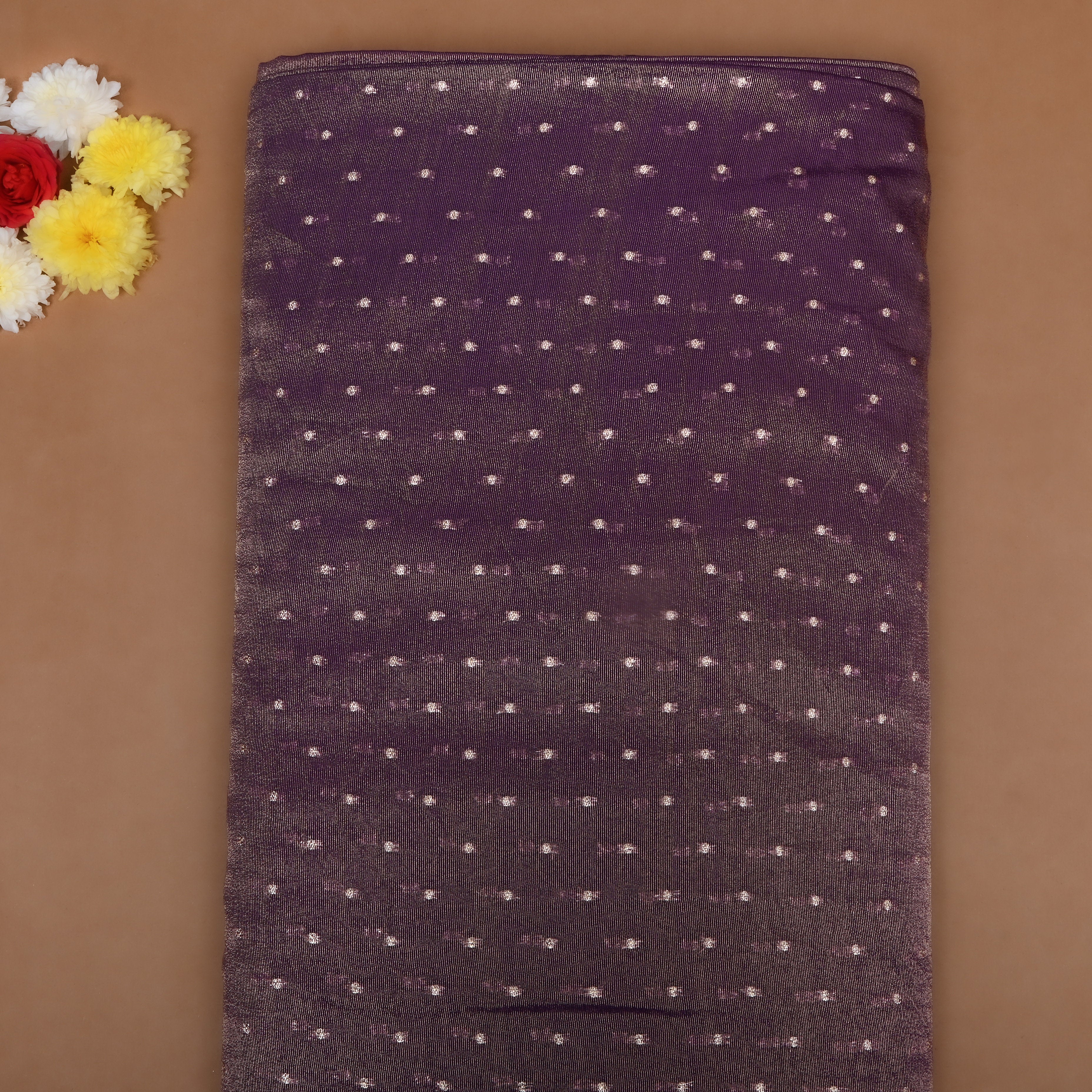 Wine Purple Zari Buttis Tissue Fabric