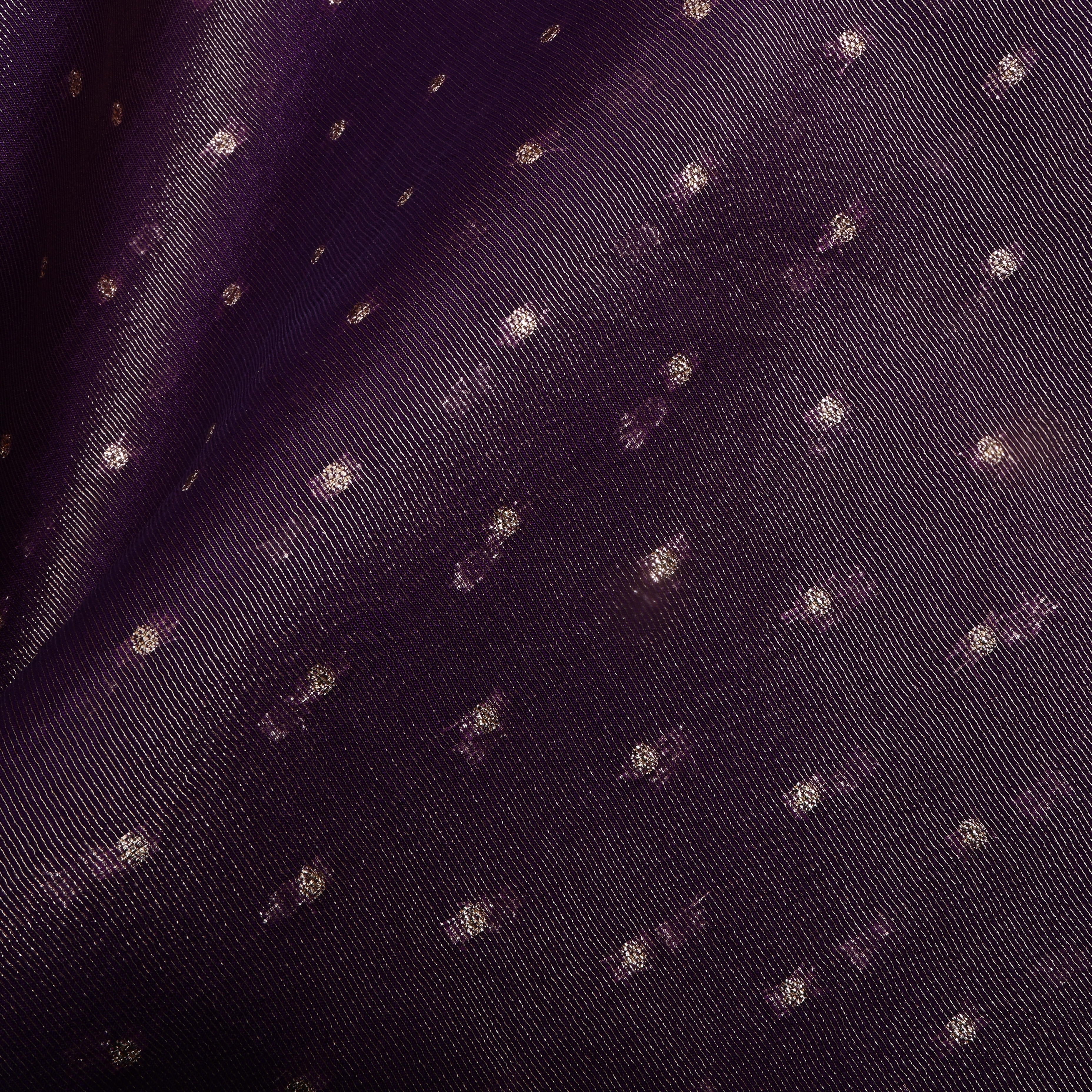 Wine Purple Zari Buttis Tissue Fabric