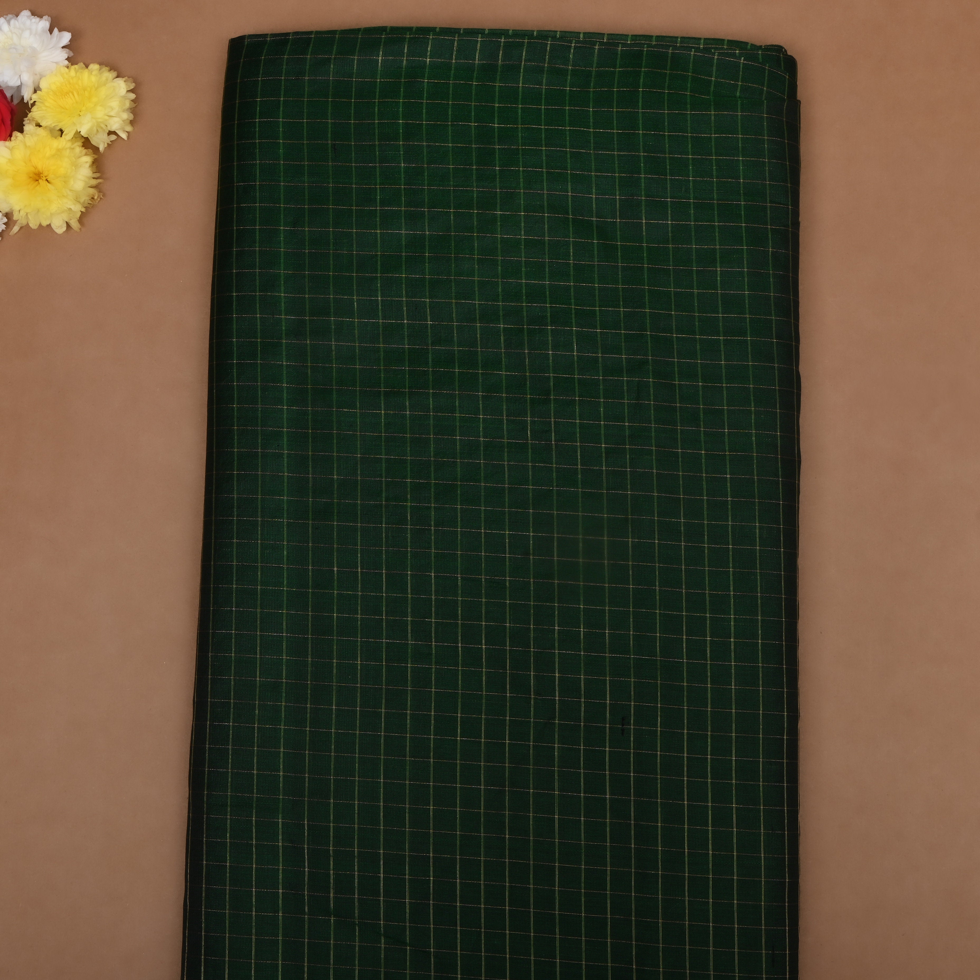 Dark Bottle Green Jamawar Silk Fabric