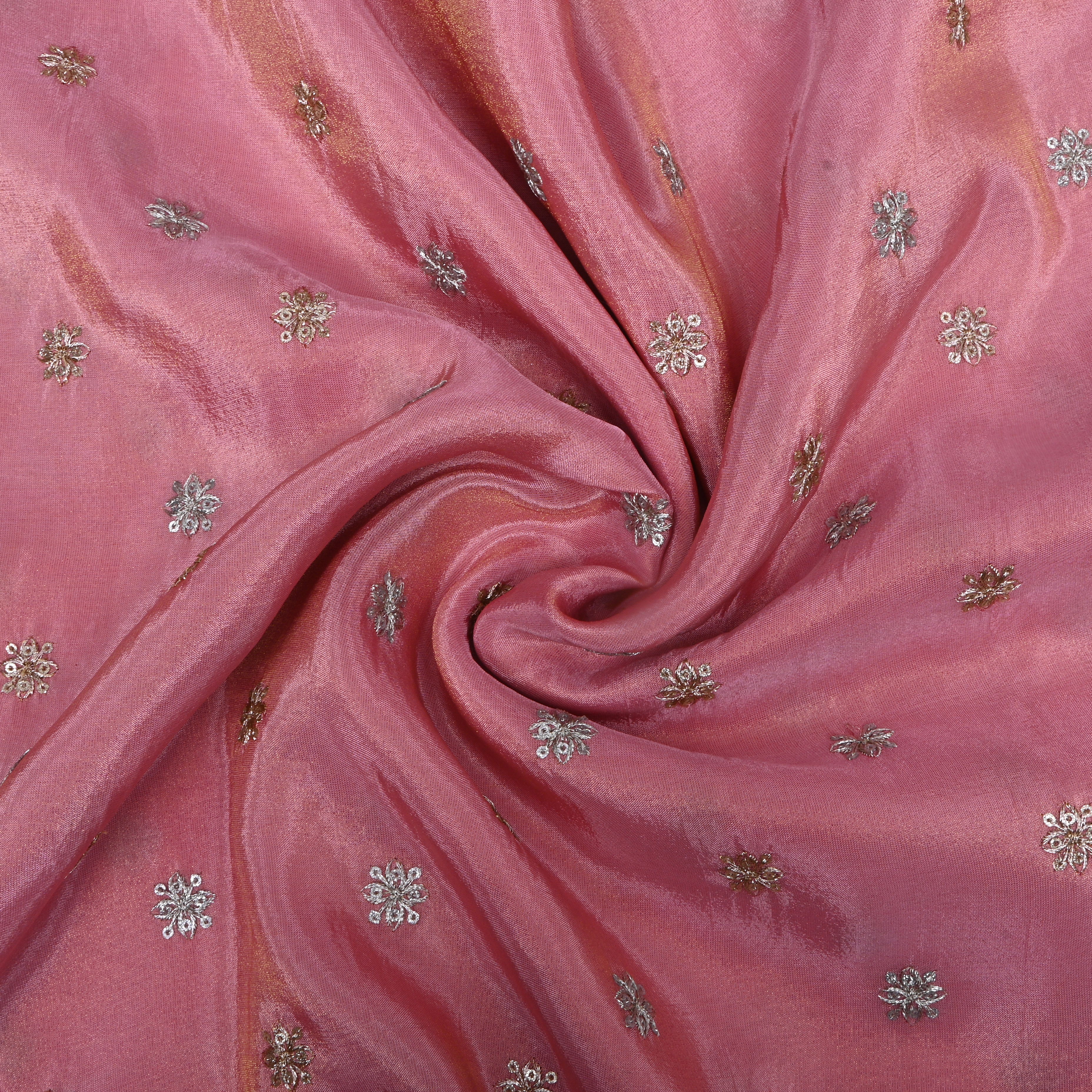 Baby Pink Zari Embroidered Tissue Fabric