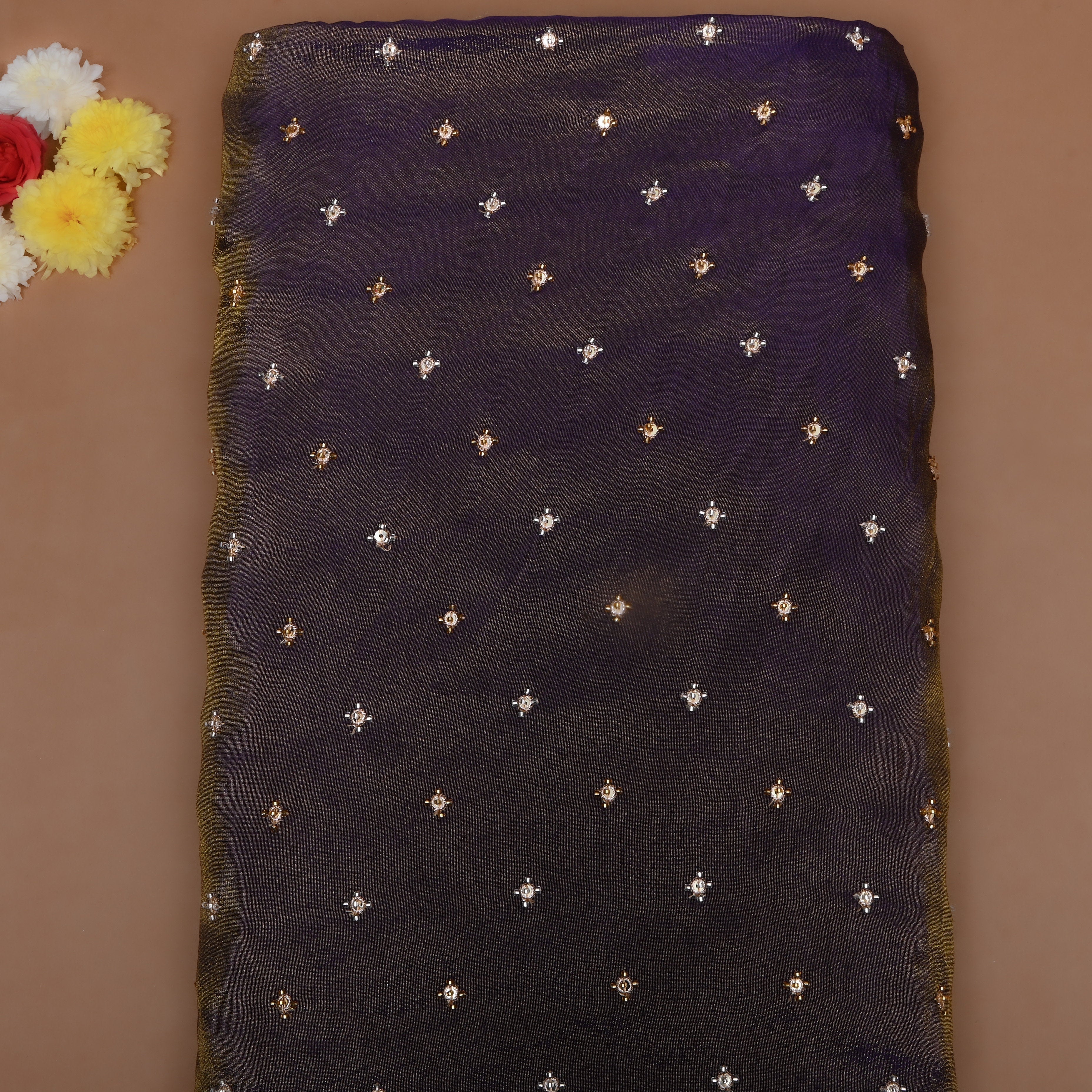 Deep Purple Beadwork Tissue Fabric