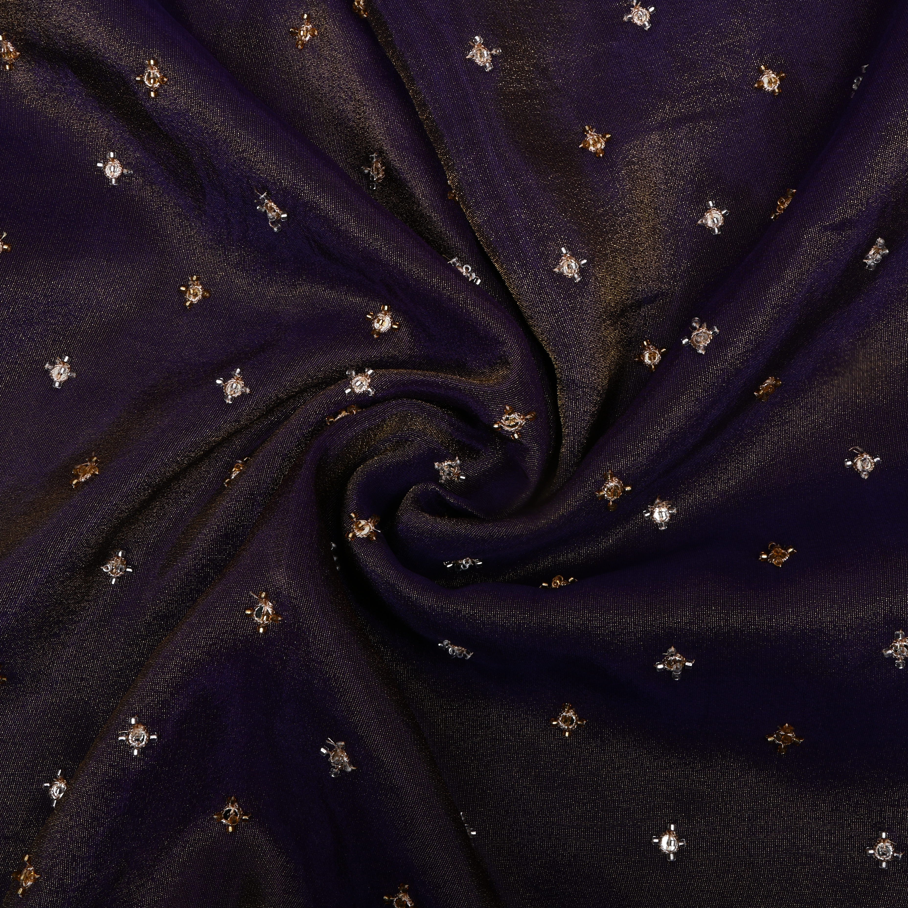 Deep Purple Beadwork Tissue Fabric