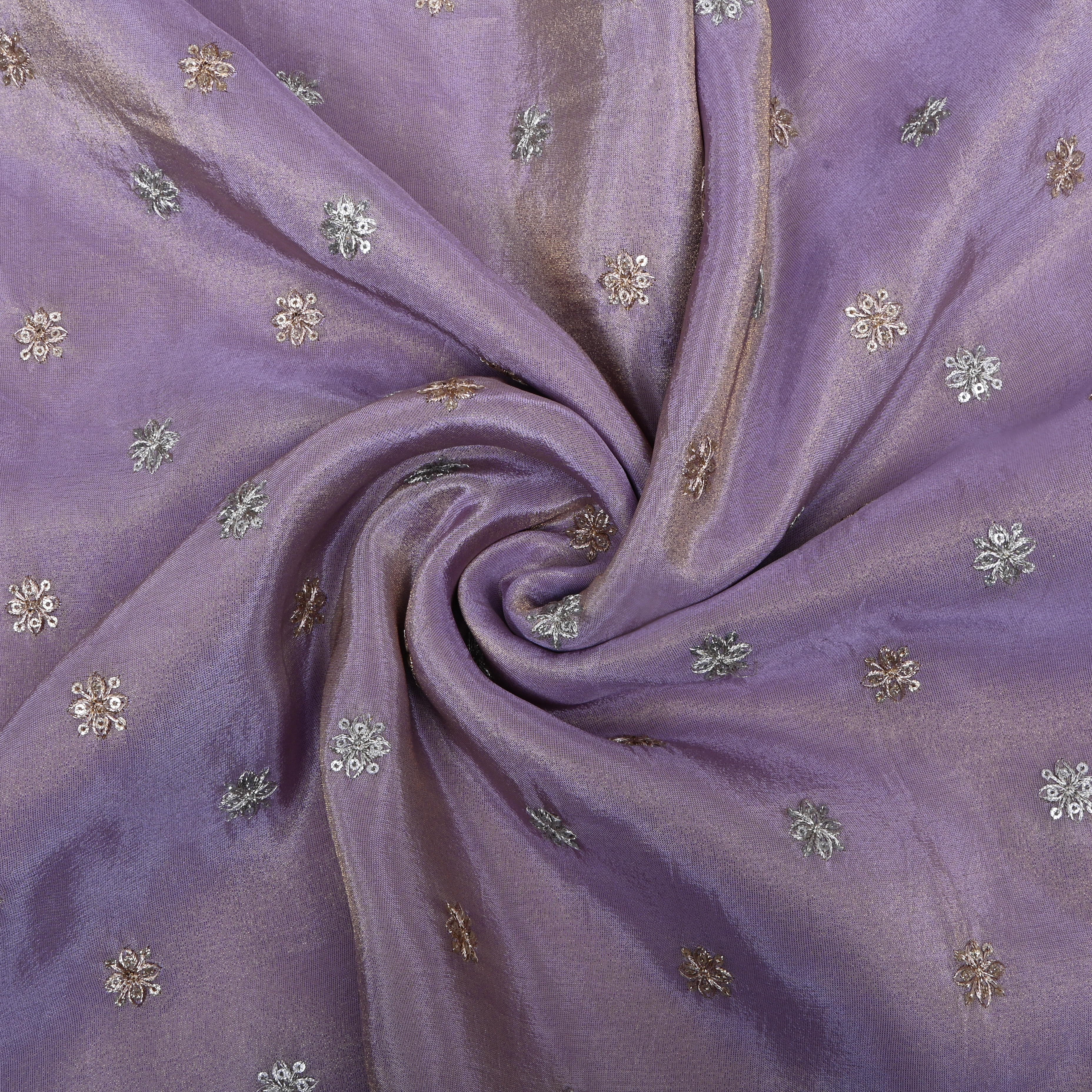 Mauve Purple Zari Embroidered Tissue Fabric