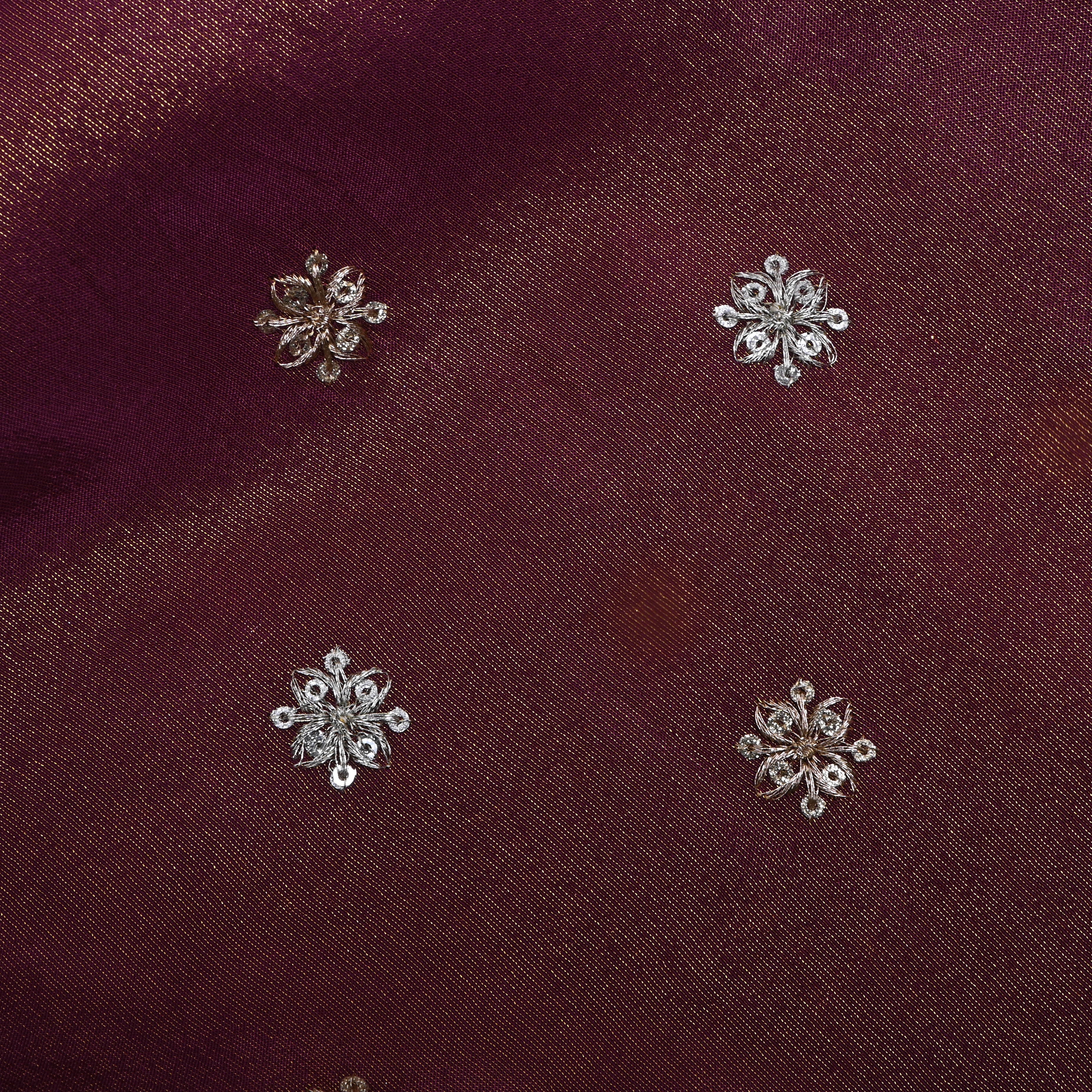 Plum Purple Zari Embroidered Tissue Fabric