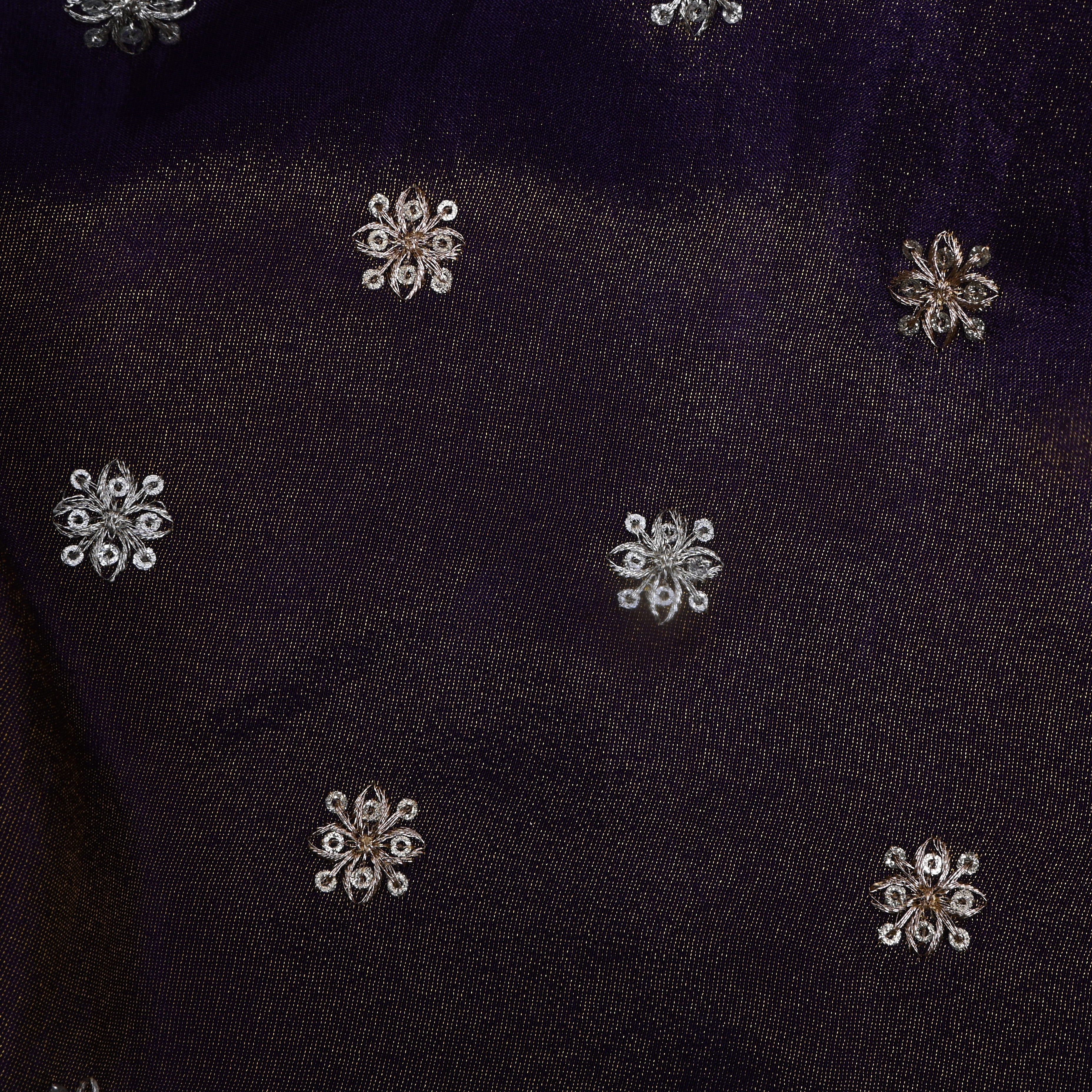 Deep Purple Zari Embroidered Tissue Fabric