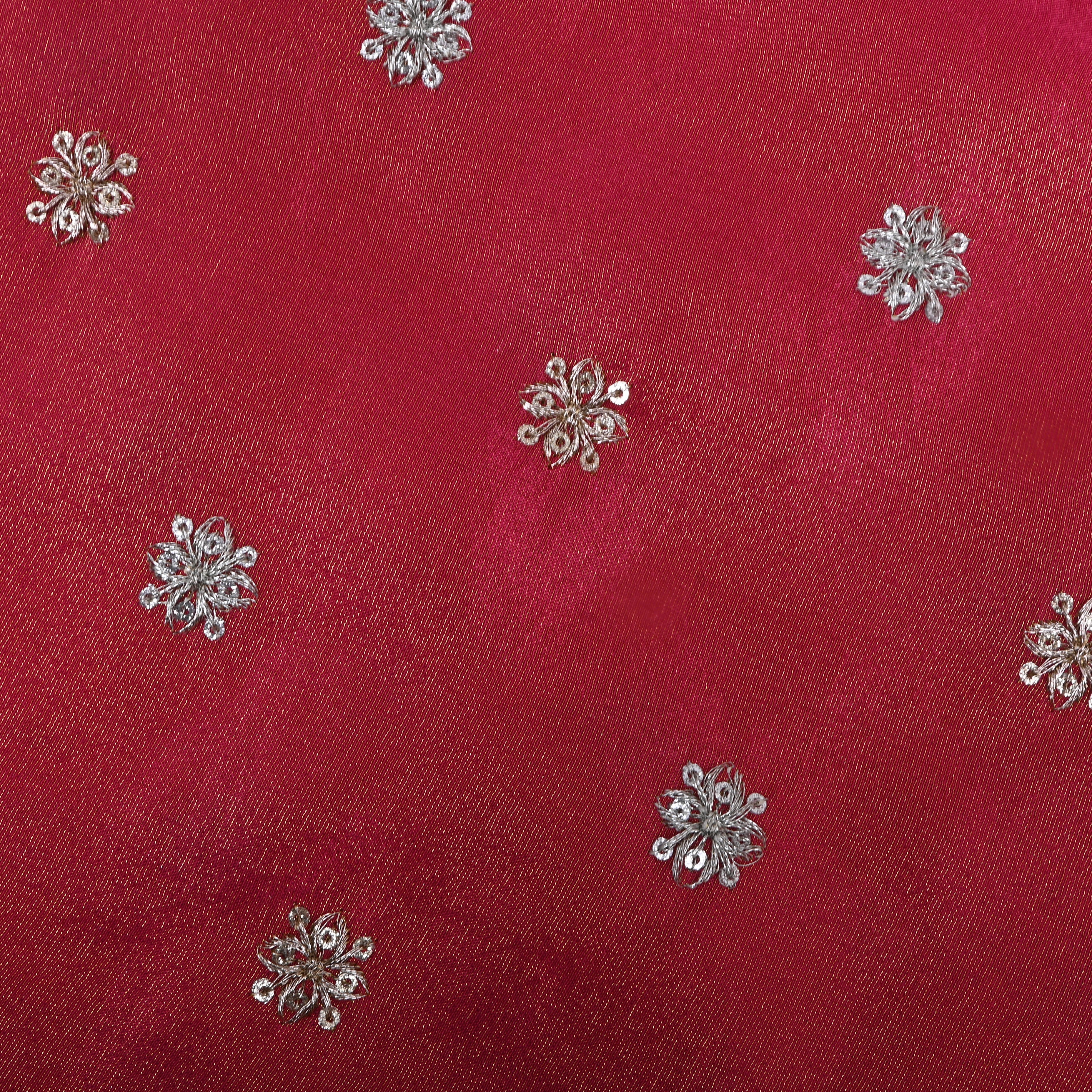 Crimson Pink Zari Embroidered Tissue Fabric
