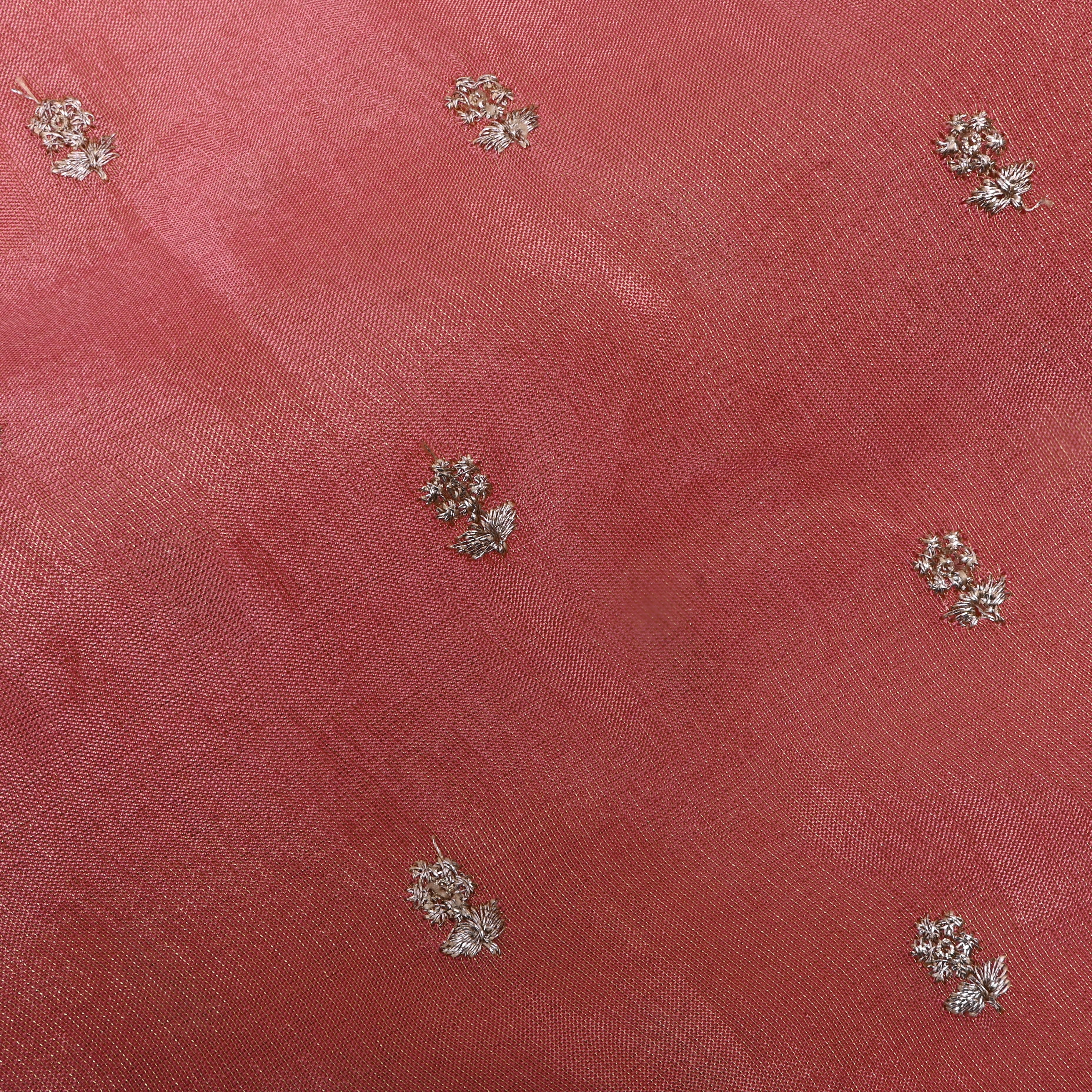 Flamingo Pink Embroidered Floral Tissue Fabric