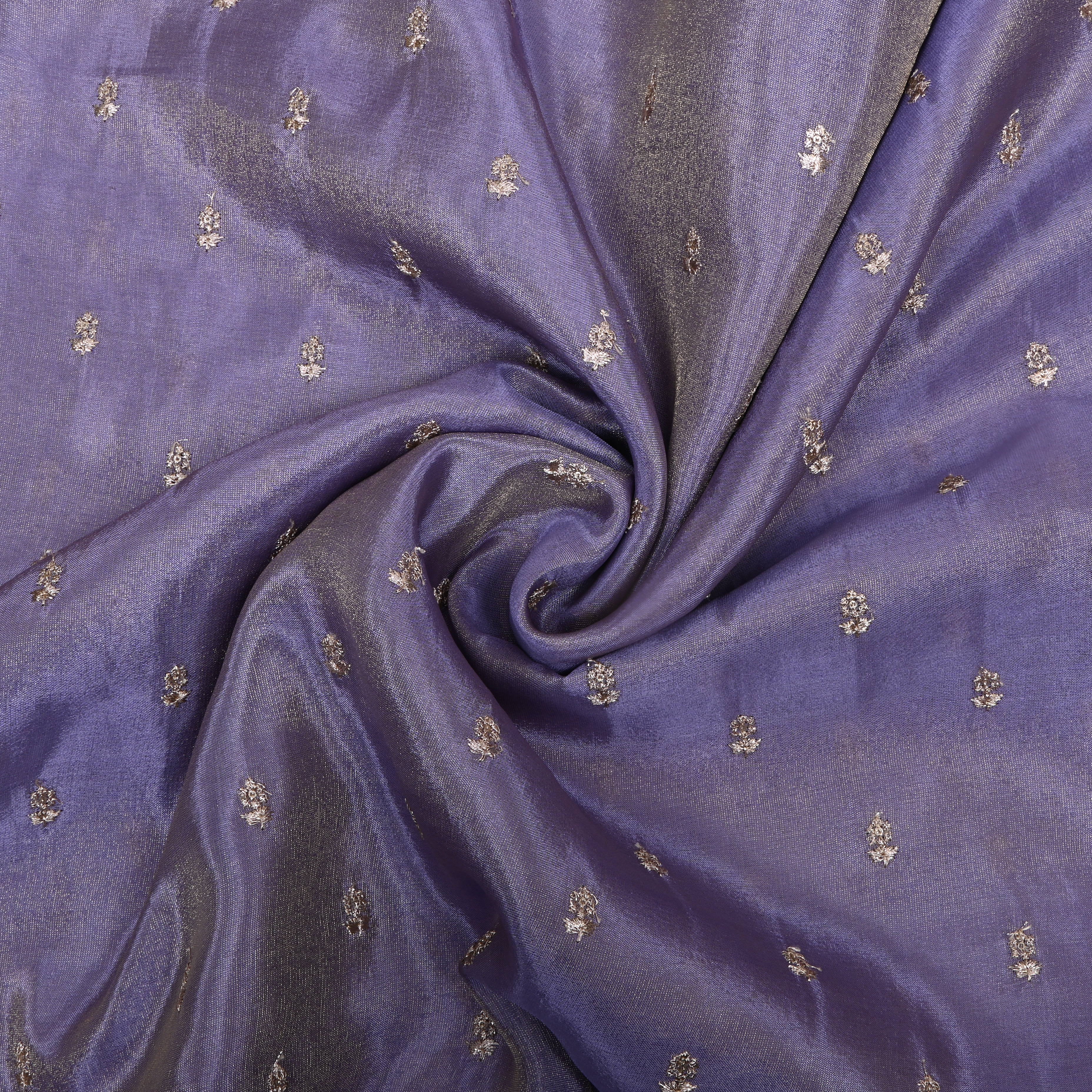 Mauve Purple Embroidered Floral Tissue Fabric