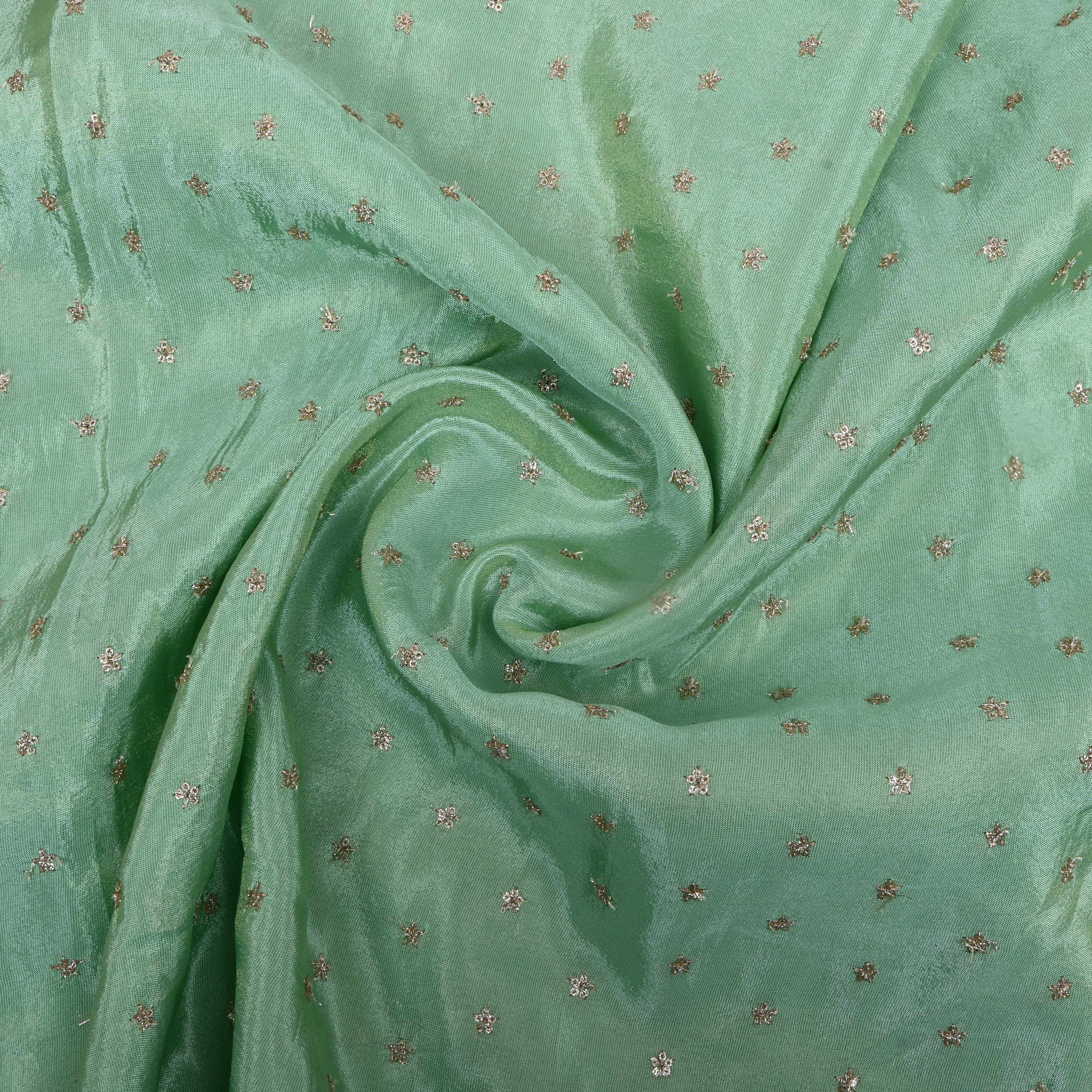 Mint Green Floral Embroidered Tissue Fabric