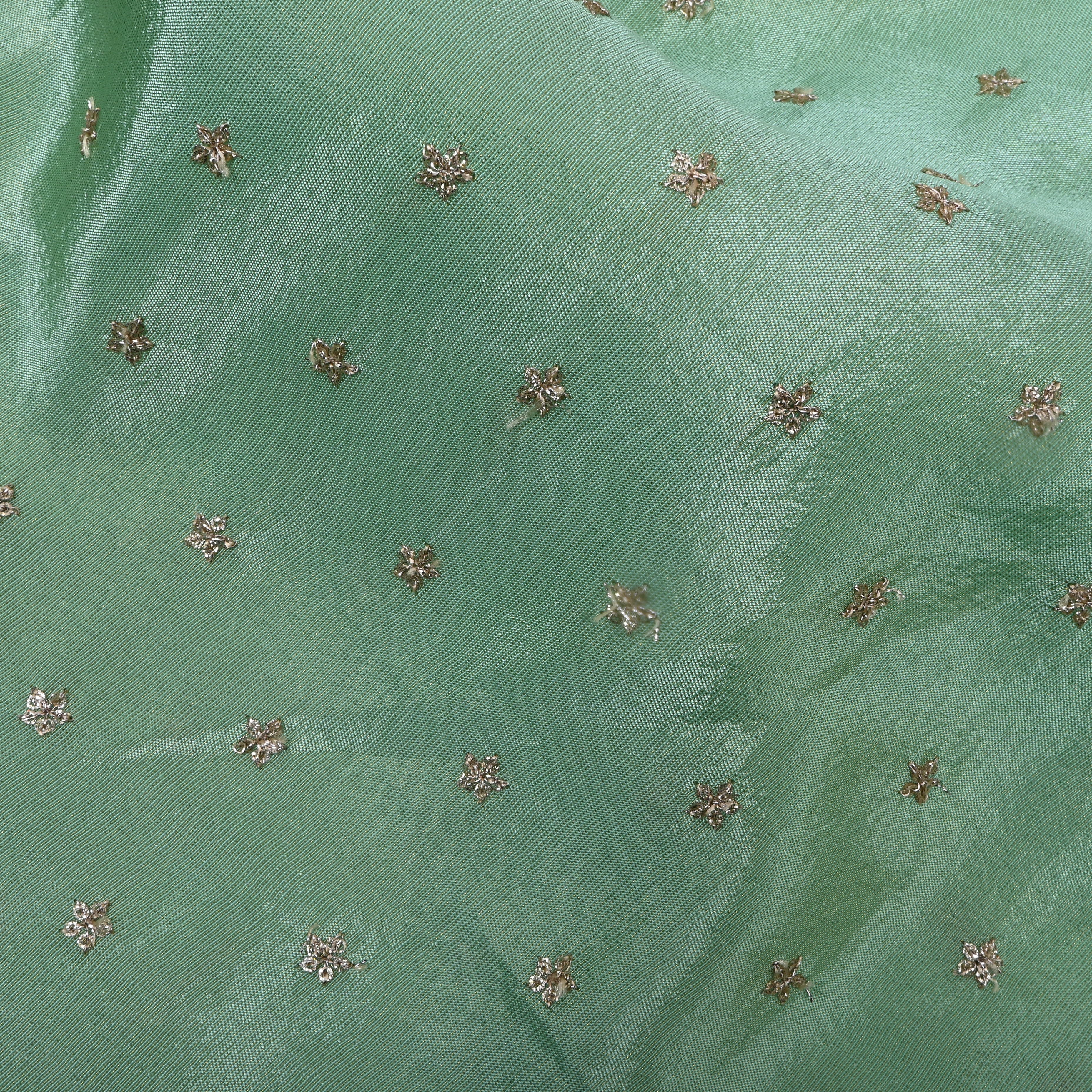 Mint Green Floral Embroidered Tissue Fabric