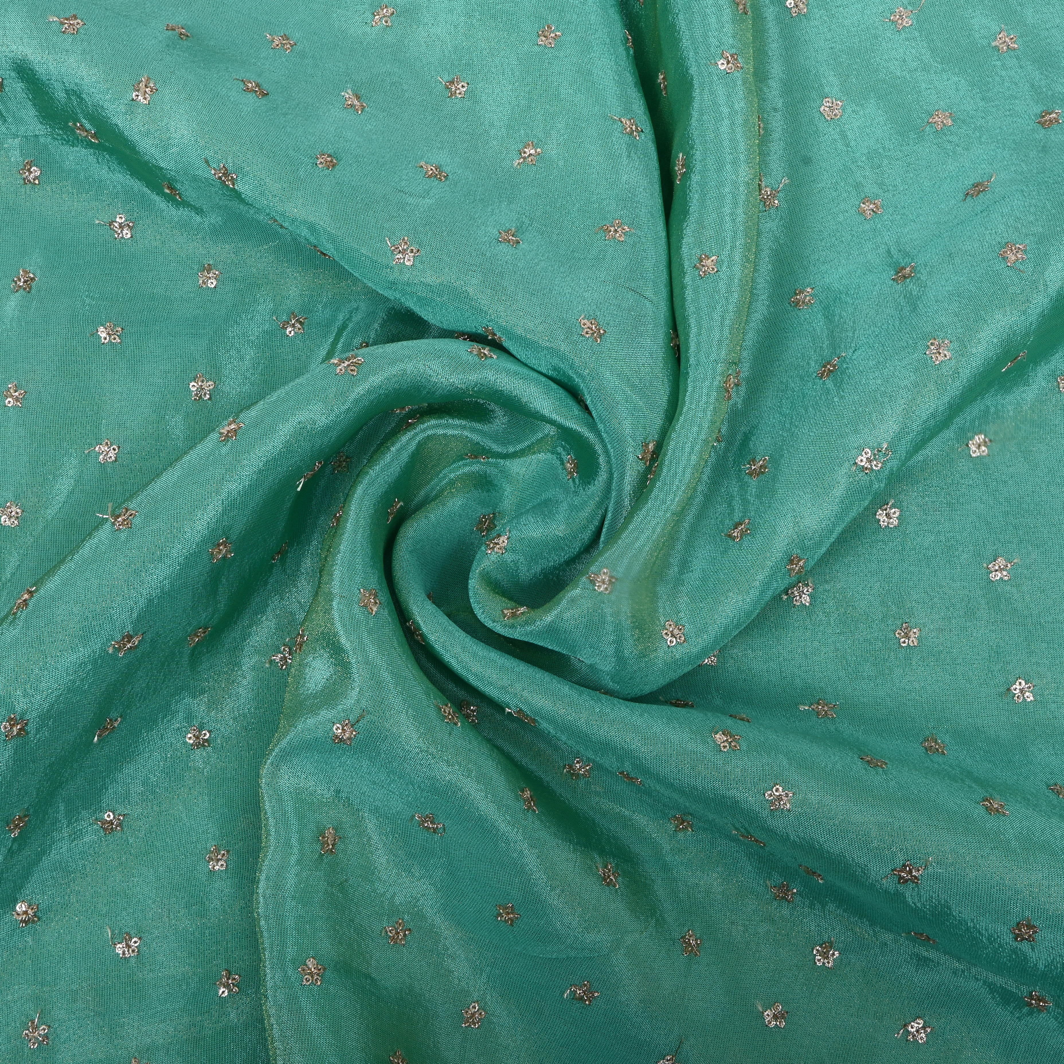 Mint Blue Floral Embroidered Tissue Fabric