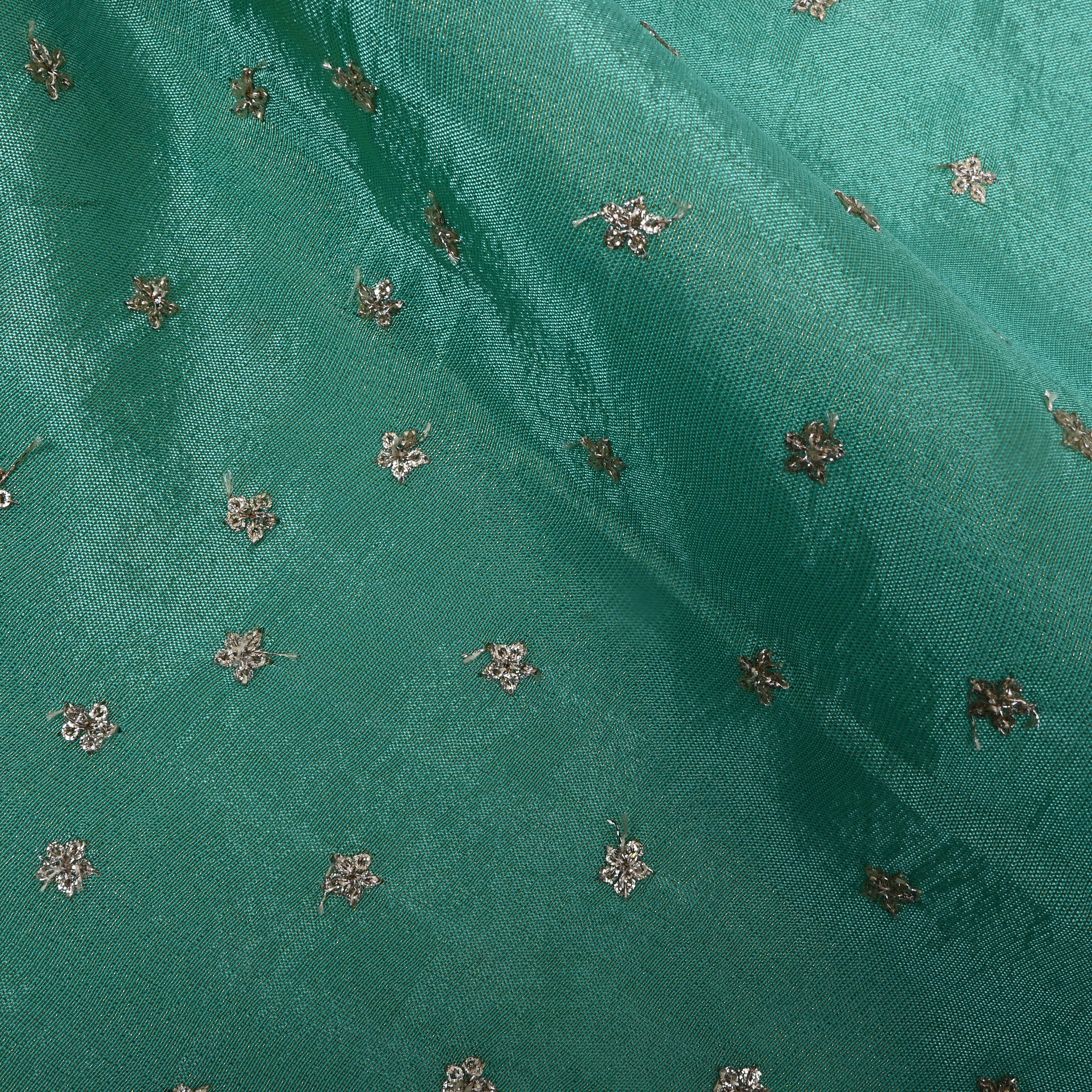 Mint Blue Floral Embroidered Tissue Fabric