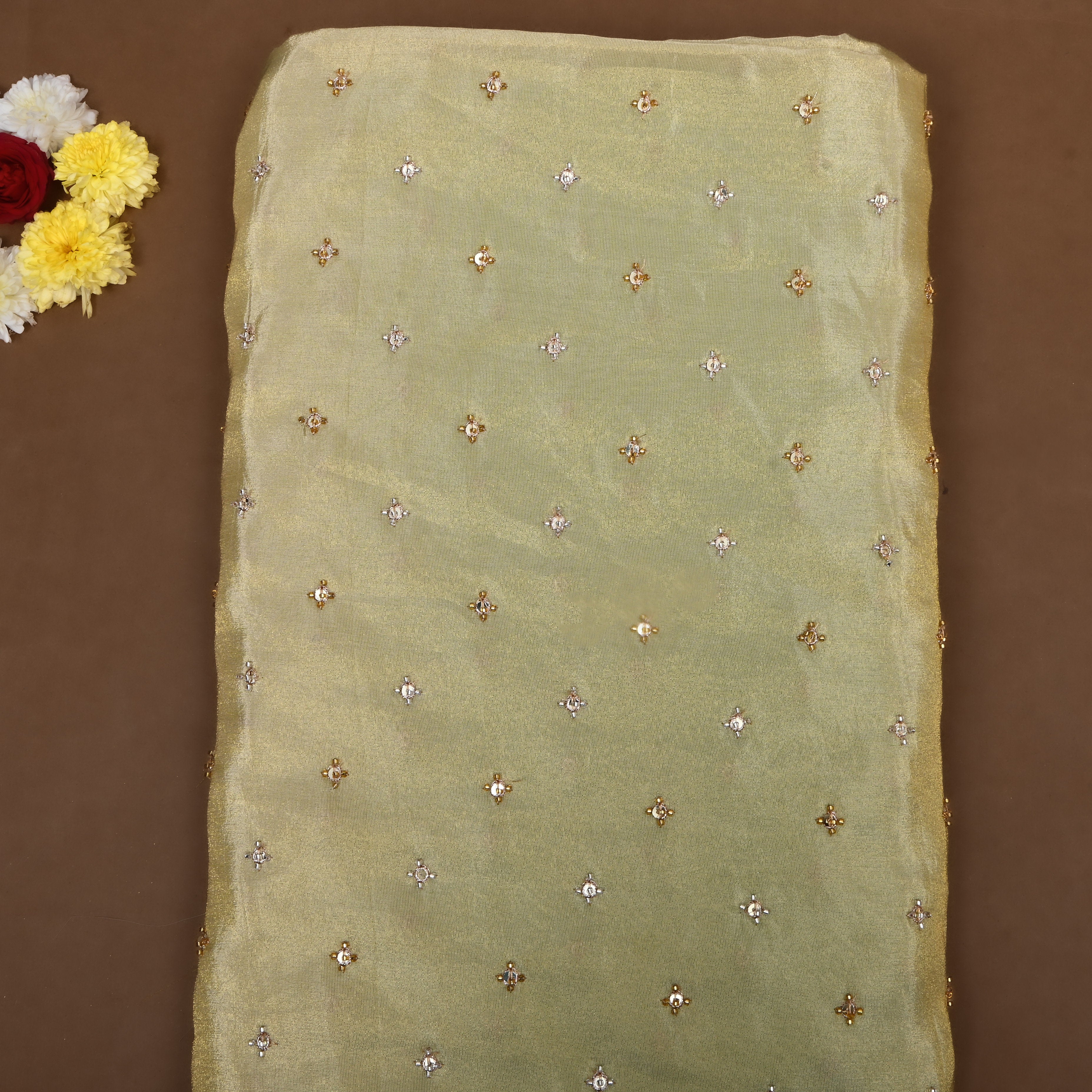 Pastel Green Bead Work Tissue Fabric