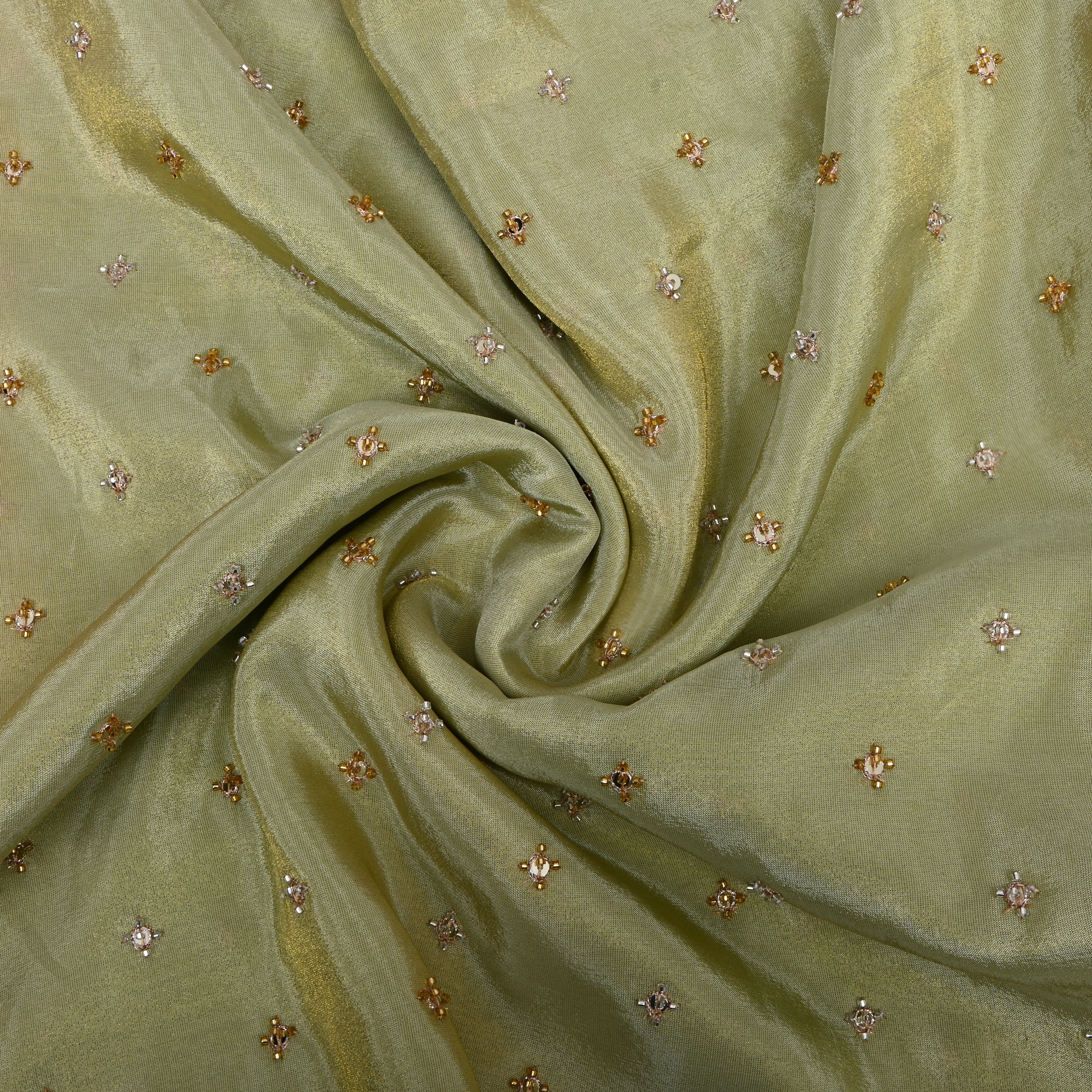 Pastel Green Bead Work Tissue Fabric