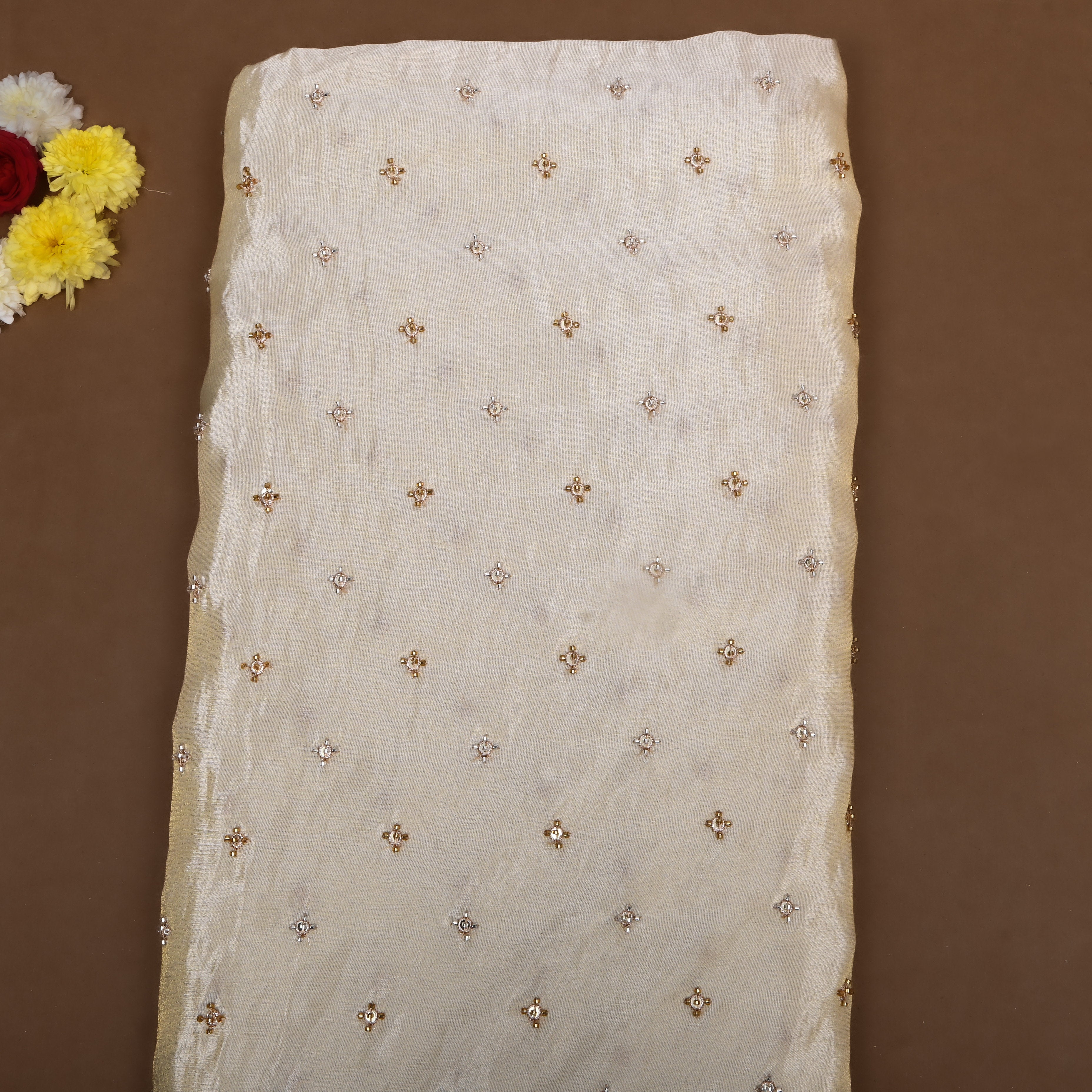 Off-White Beadwork Tissue Fabric