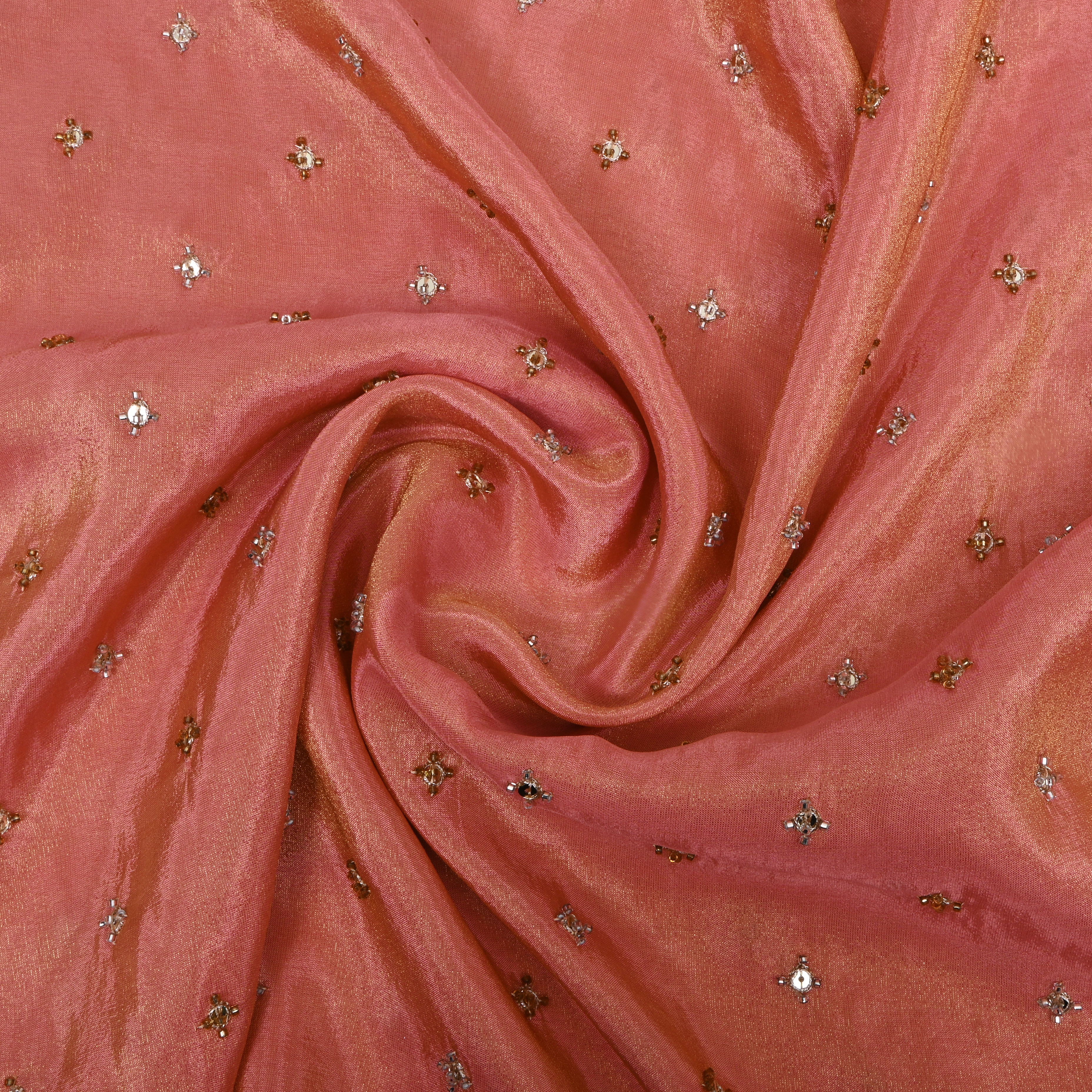 Peach Pink Beadwork Tissue Fabric