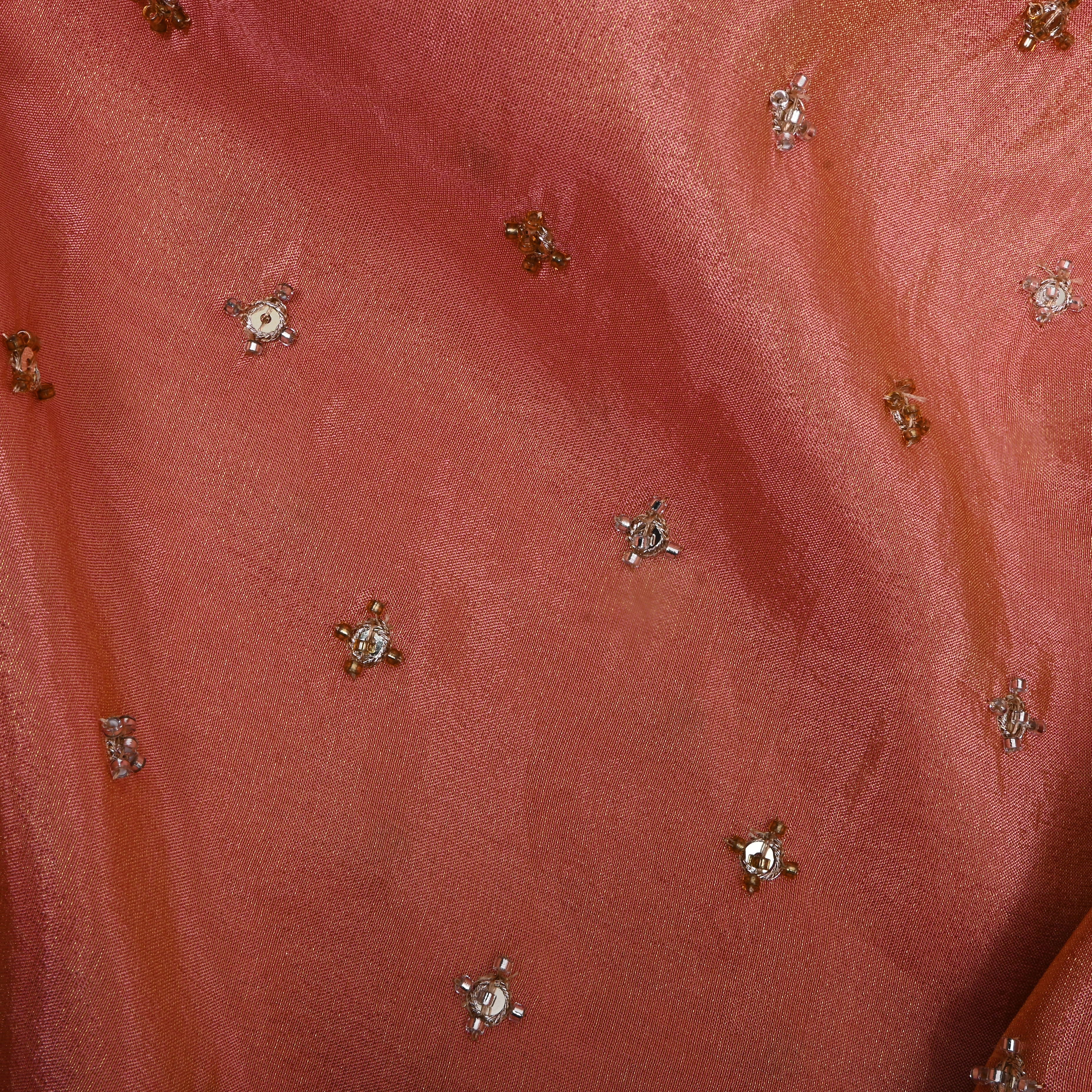 Peach Pink Beadwork Tissue Fabric
