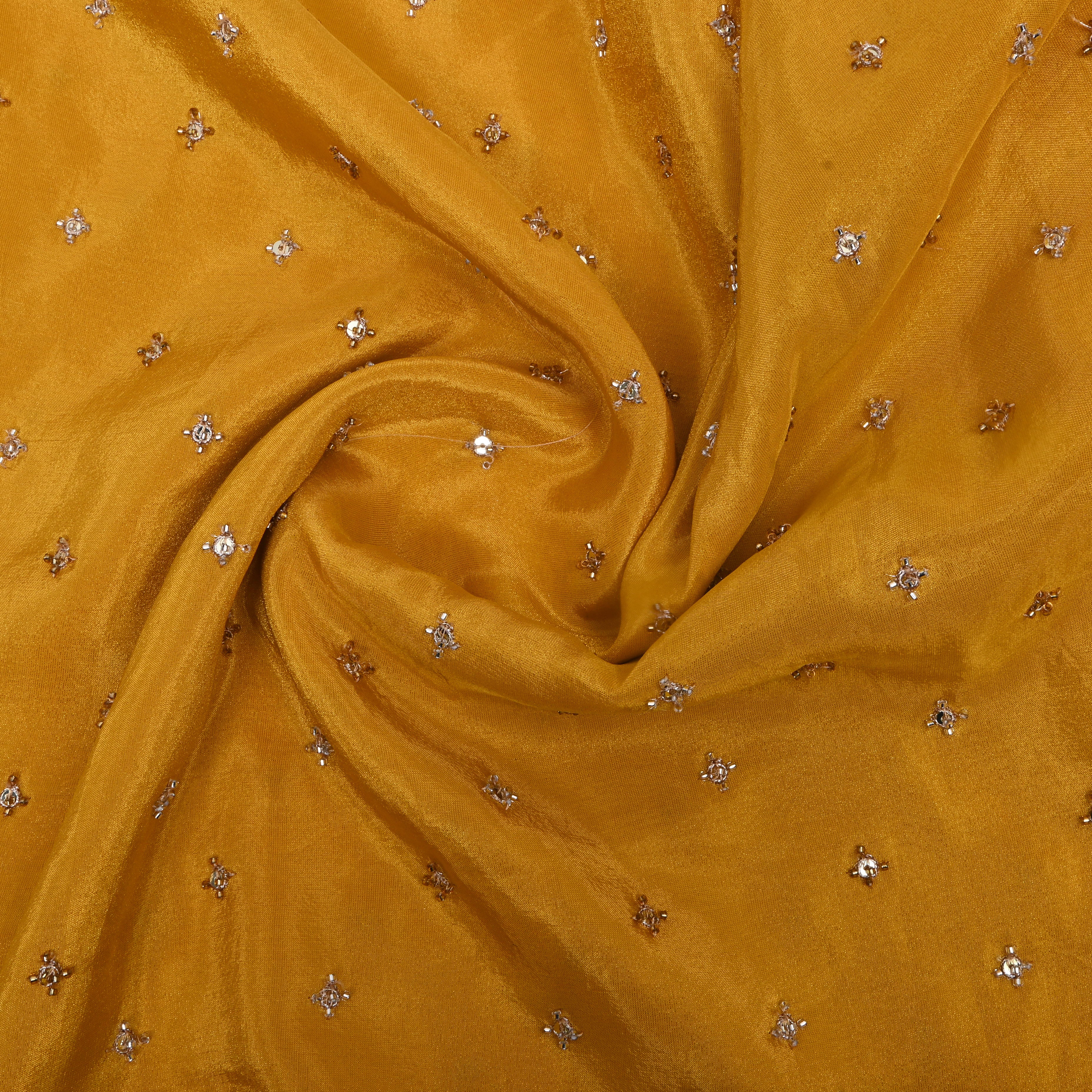 Golden Yellow Bead Work Tissue Fabric