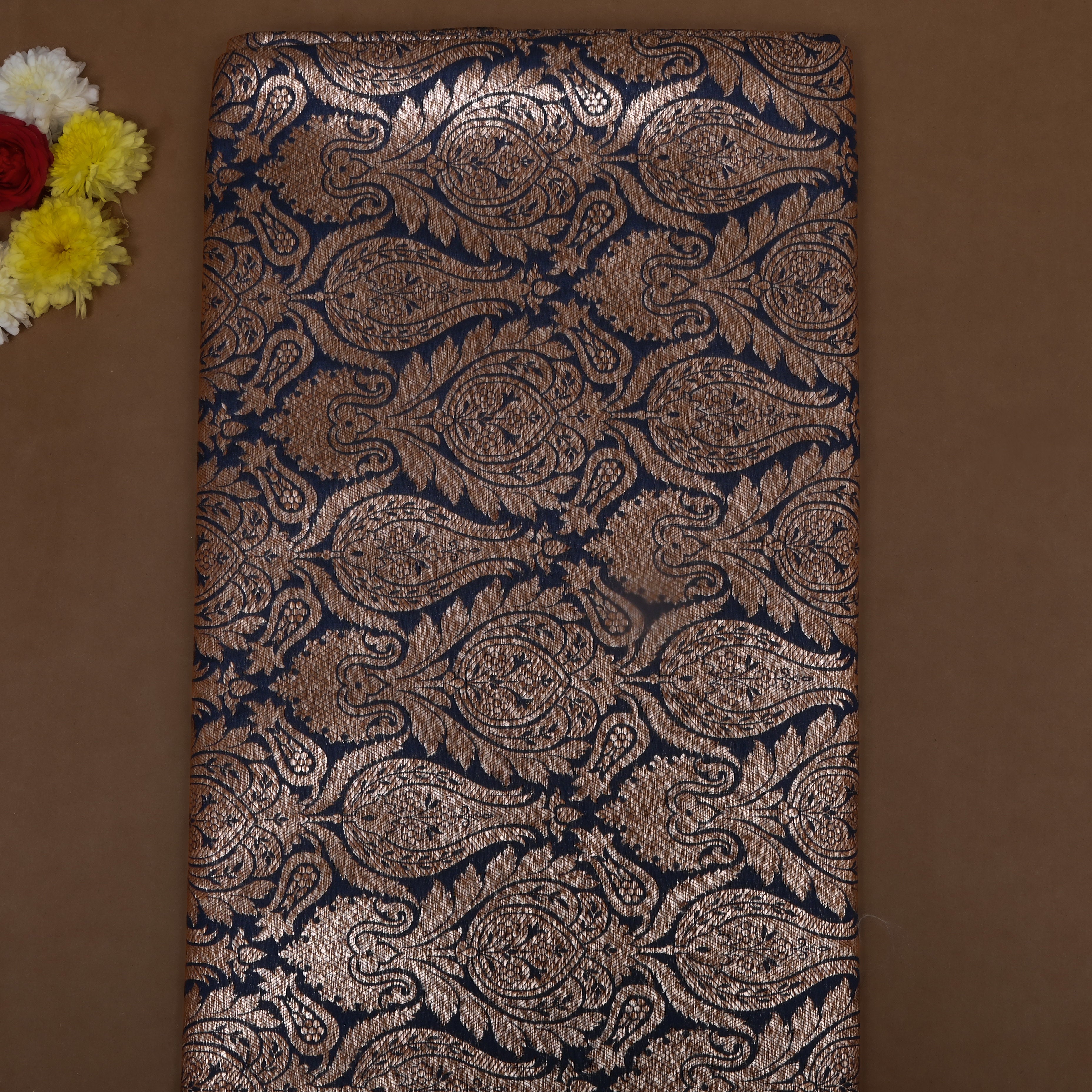 Space Blue Jamawar Silk Fabric